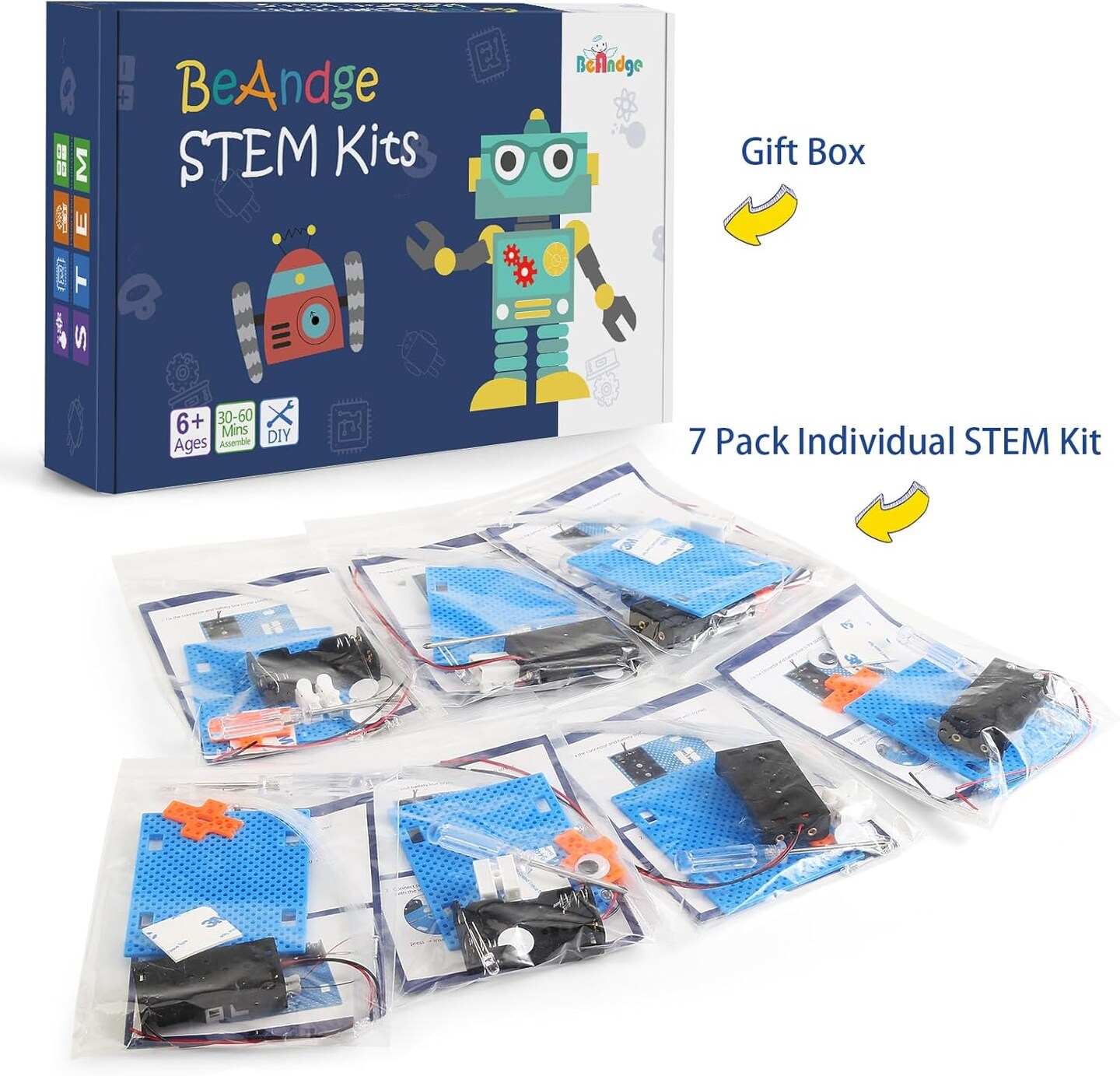 7 Set Bulk STEM Kit Individual Craft Kits for Kids, Science Projects Crafts Group Activity, Light Experiments Circuit Toys, Fun Fiber Optic STEAM Activities for Boys Girls Ages 6-8 8-12 6 8 10 Year