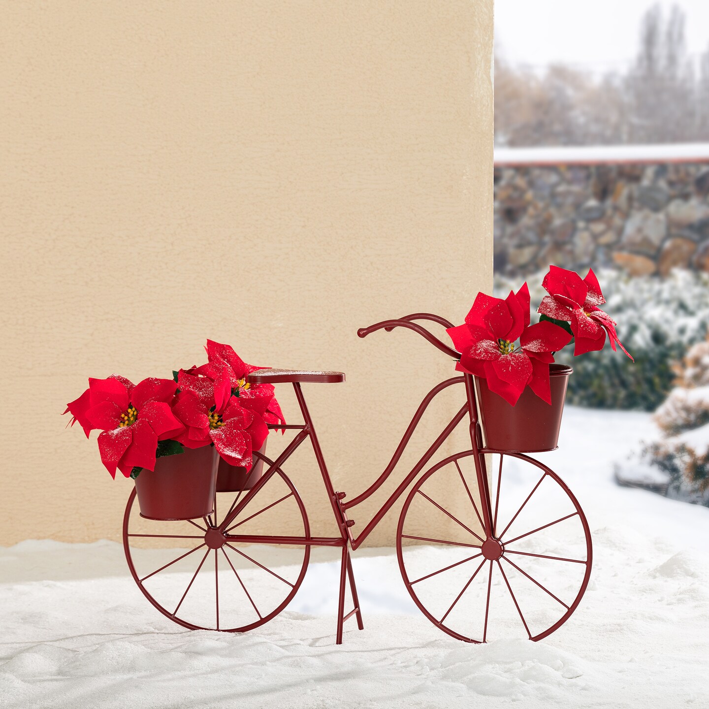 28.75&#x22;L Metal Red Bicycle Planter Stand