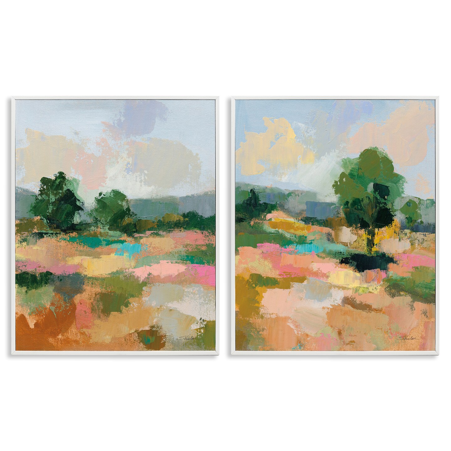 Stupell Industries Spring Field Abstract Landscape 2 pc Framed Giclee Wall Art Set Design by Silvia Vassileva