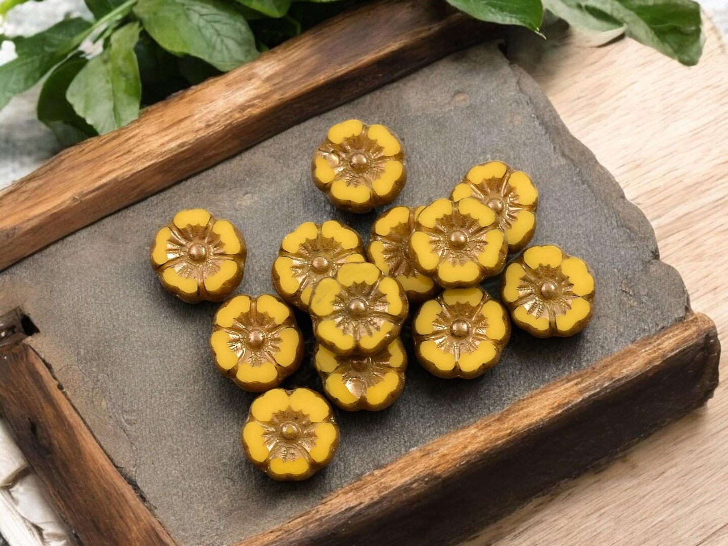 *12* 10mm Bronze Washed Opaque Marigold Hawaiian Flower Beads