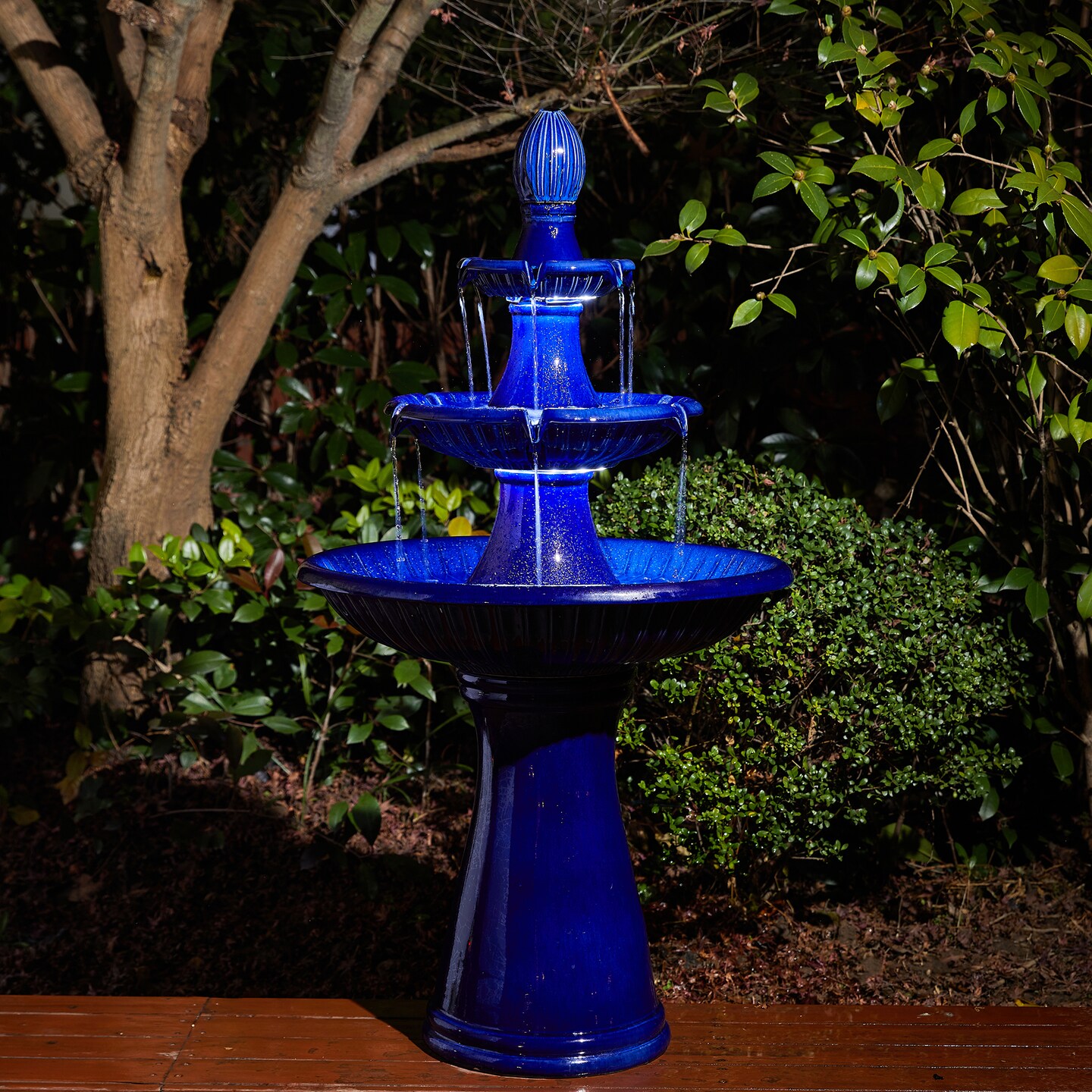 45.25&#x22; Oversized 3-Tier Pedestal Ceramic Outdoor Fountain with LED Light, Includes Pump, Multiple Colors