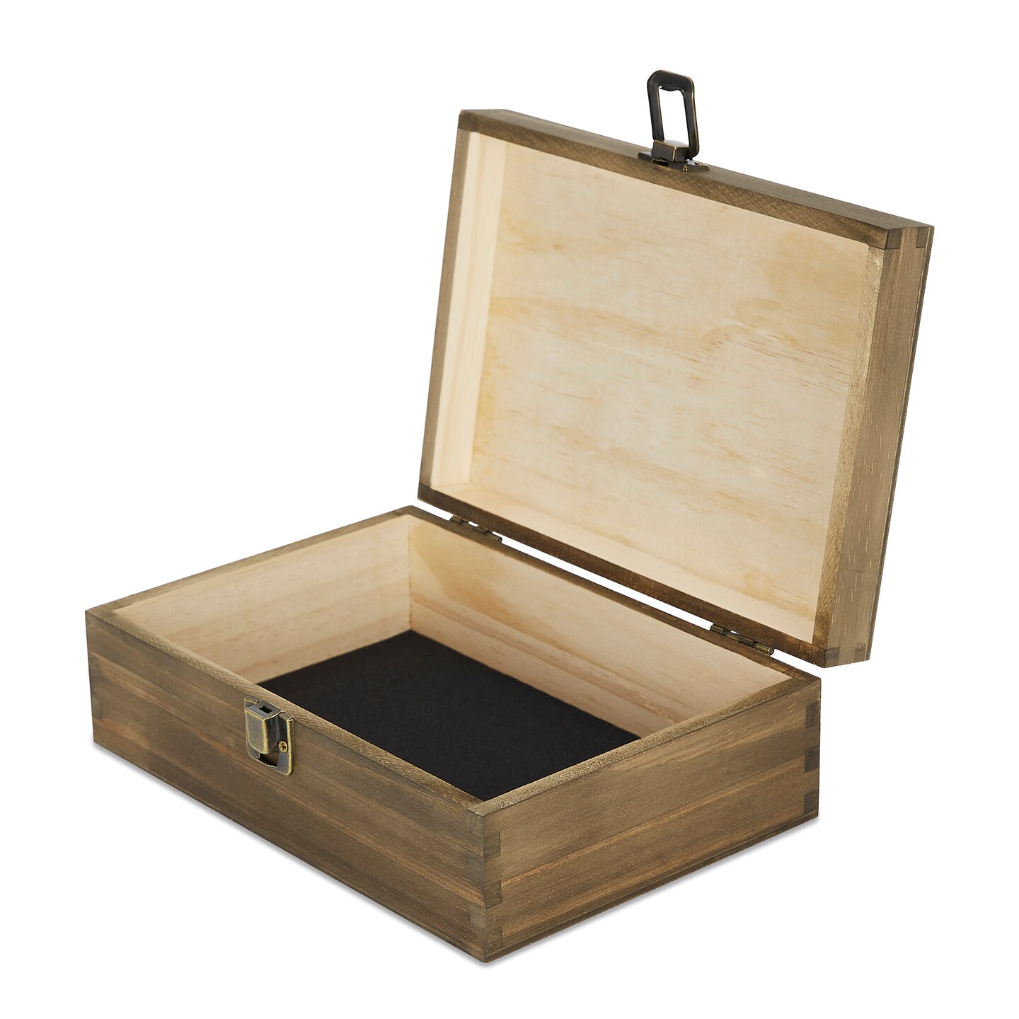 Makerflo Medium Pine Wood Memory Box with Black Felt Inside and Hinged with Clasp of Front, Keepsake Wooden Box Ideal for Craft and Personalization (Laser Engraving, Epoxy, UV DTF, and Vinyl)