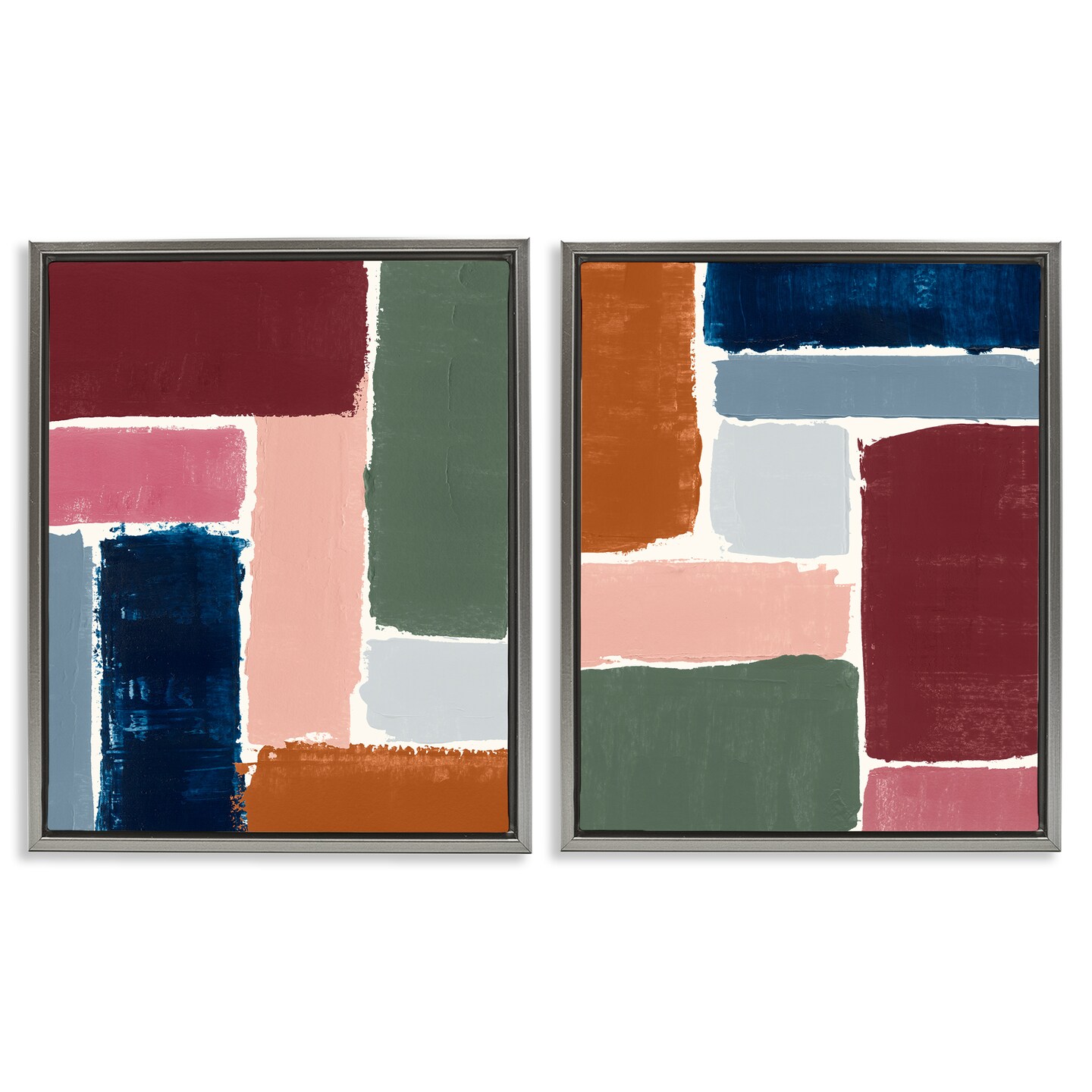 Stupell Industries Abstract Modular Color Block 2 pc Framed Floater Canvas Wall Art Set Design by Victoria Barnes