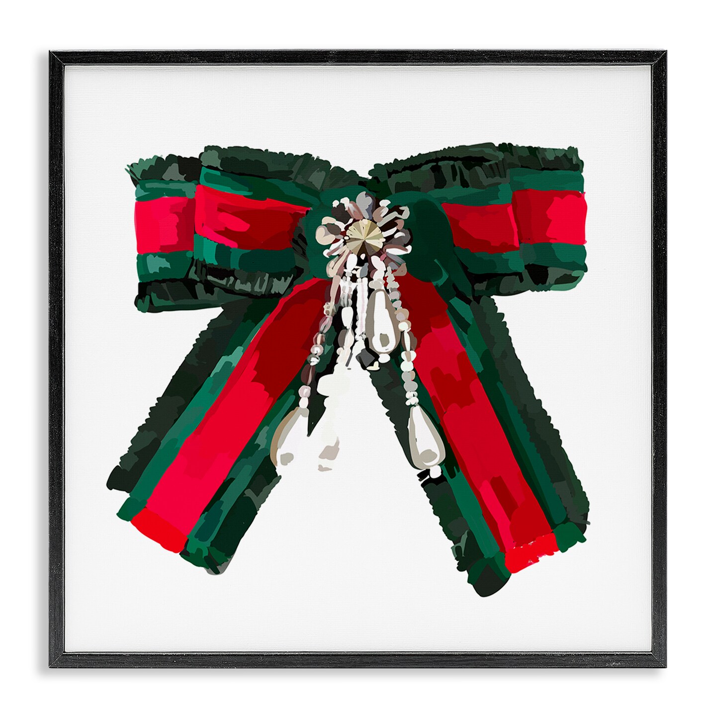Stupell Industries Green &#x26; Red Bow Framed Giclee Wall Art Design by Amelia Noyes