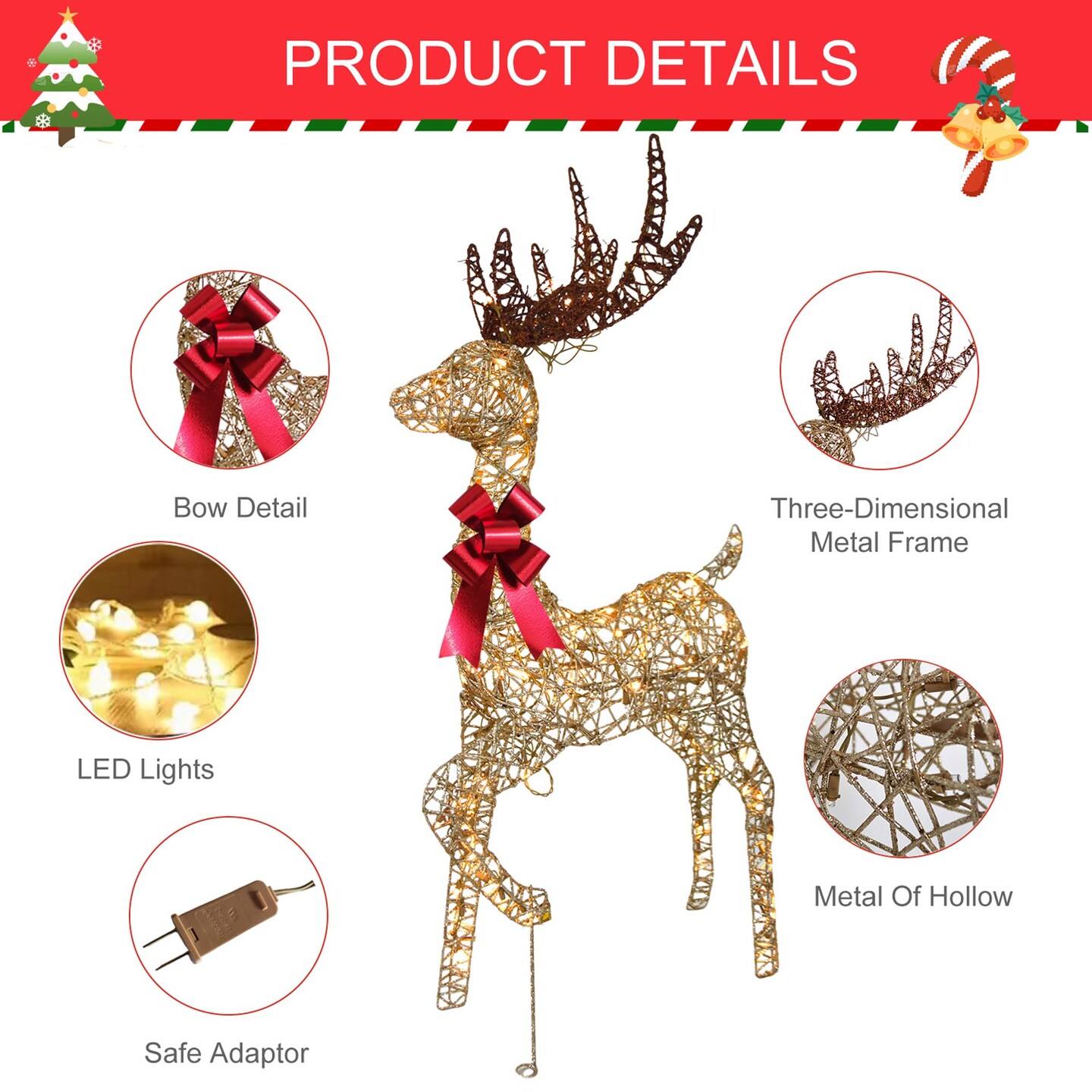 Warm White LED Reindeer Decoration, Indoor Outdoor Christmas Display