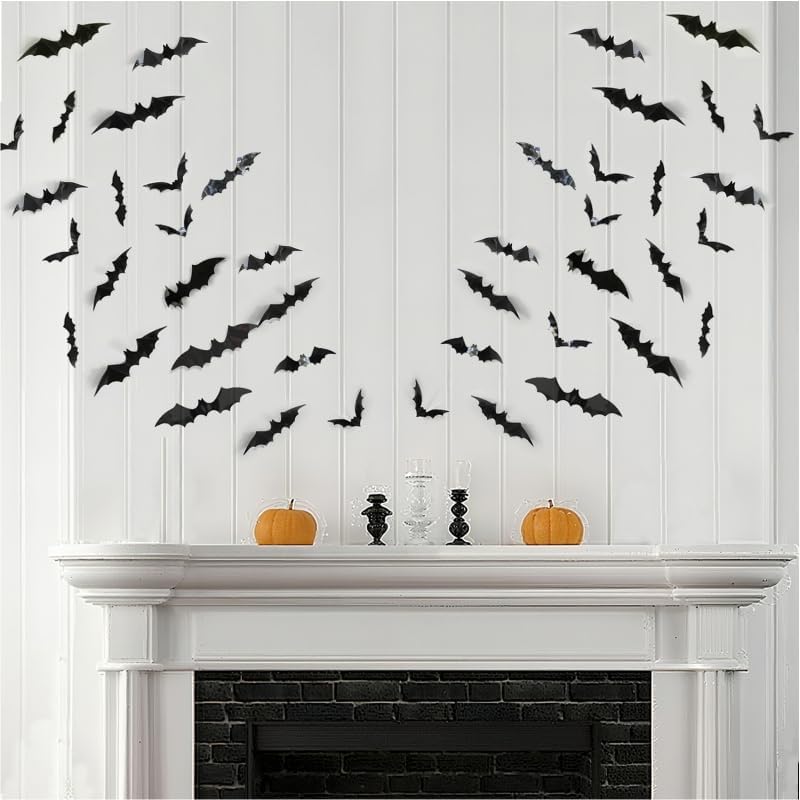 120pcs Halloween Bats Decorations Outdoor Indoor (4 Sizes, Black)