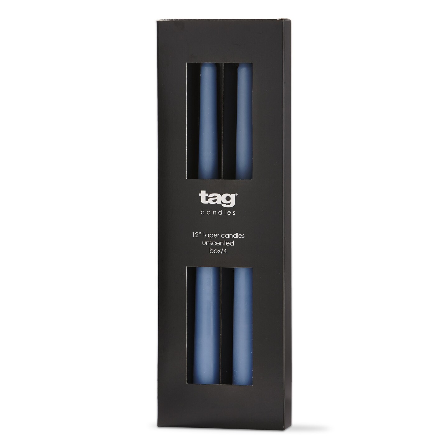 Color Studio 12&#x22; Traditional Taper Unscented Smokeless Paraffin Wax Candle Blue, Set of 4, Burn Time 8 hrs.