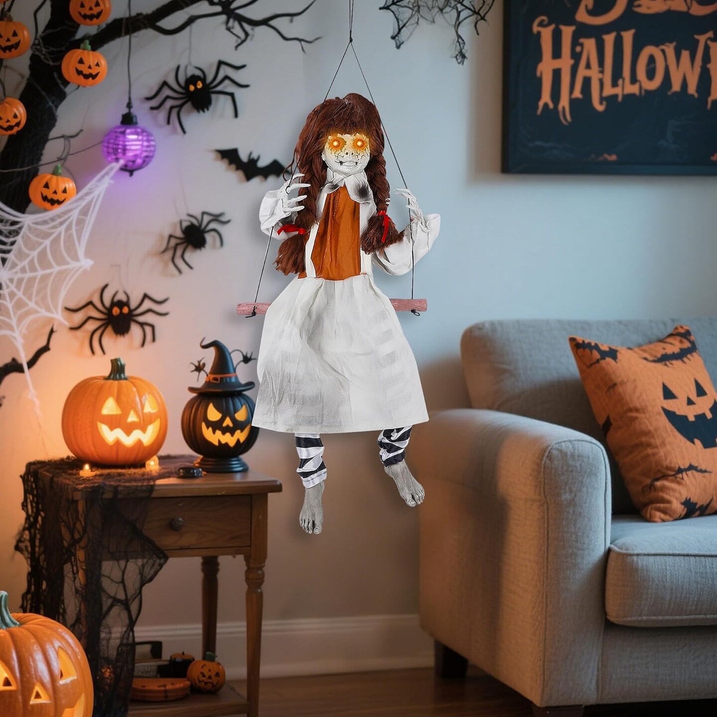 Halloween Animatronic Decorations Outdoor Hanging Swing Girl
