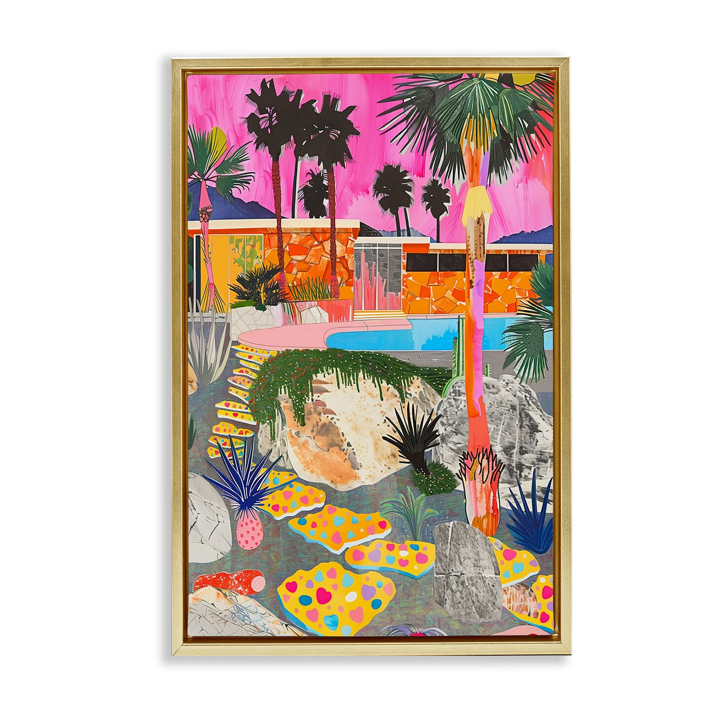 Stupell Industries Modern Tropical Villa Collage Framed Floater Canvas Wall Art Design by Jess Stempel