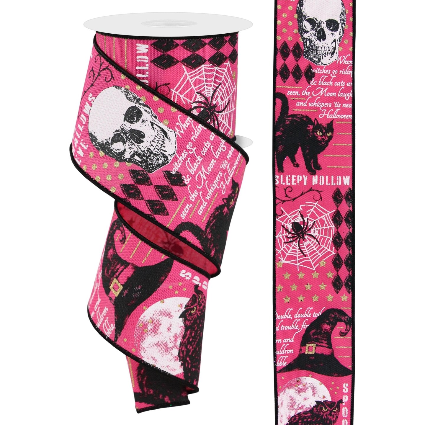 2.5&#x22; Vintage Halloween Ribbon: Pink (10 Yards)