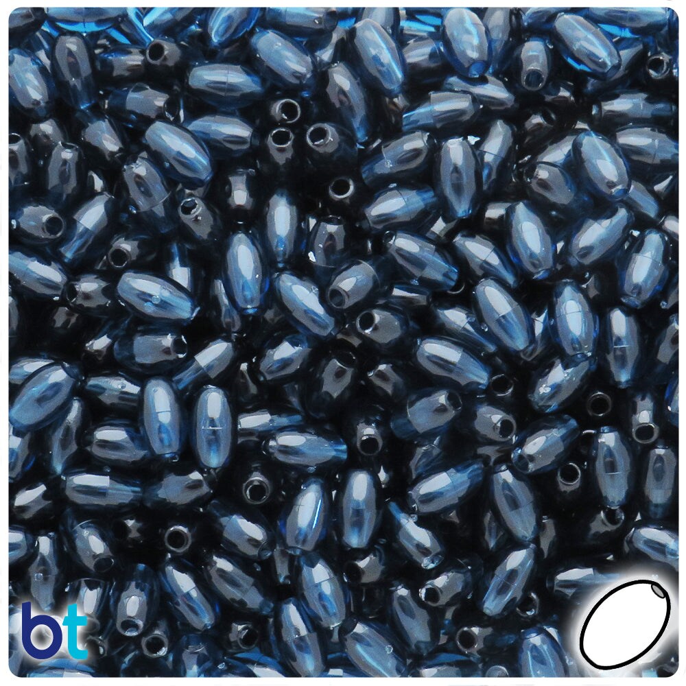 BeadTin Montana Blue Transparent 9mm Oat Plastic Craft Beads (500pcs)