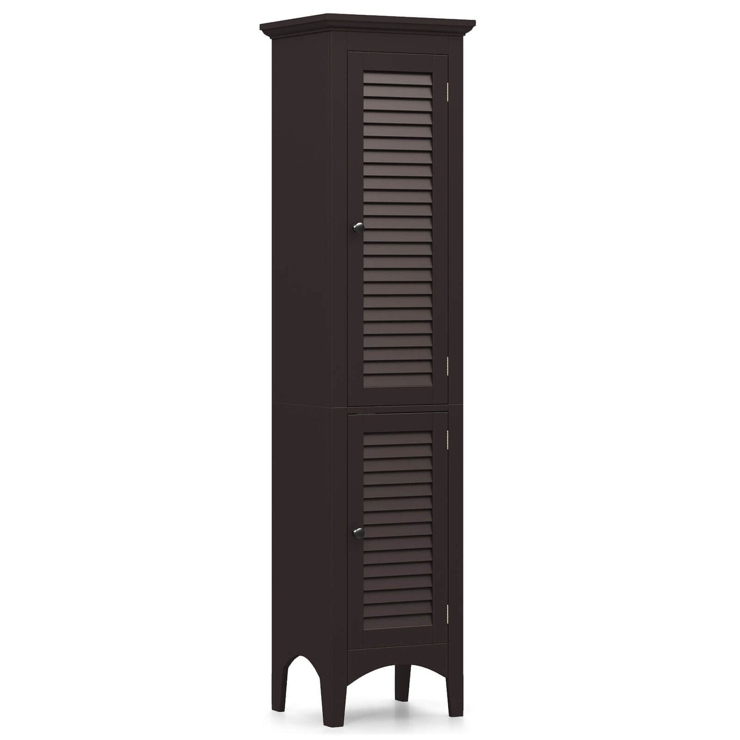 Costway Tall Bathroom Floor Cabinet Narrow Linen Tower with 2 Doors &#x26; Adjustable Shelf Black/Coffee/Grey