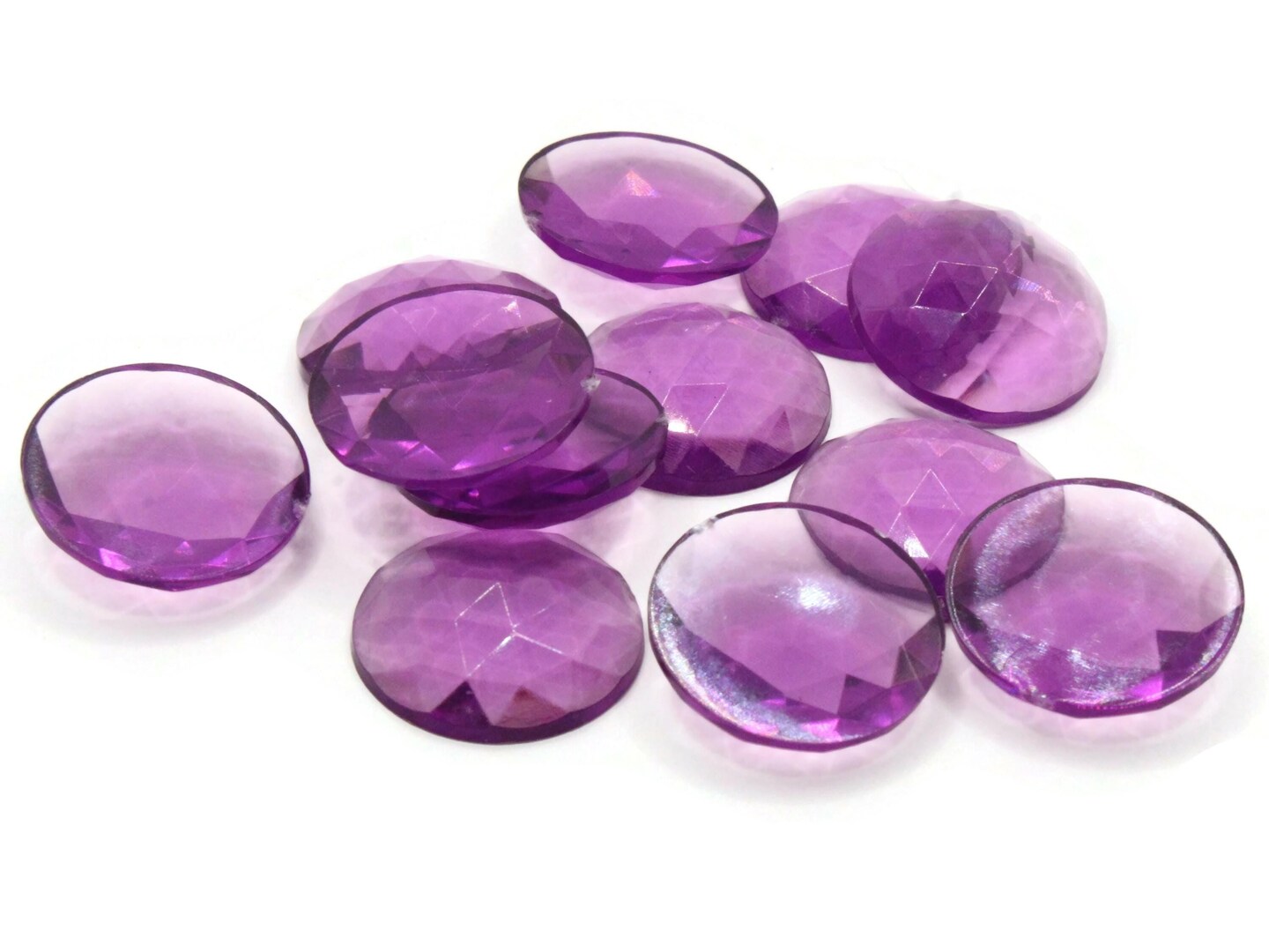12 19mm Faceted Round Flatback Purple Plastic Vintage Cabochons