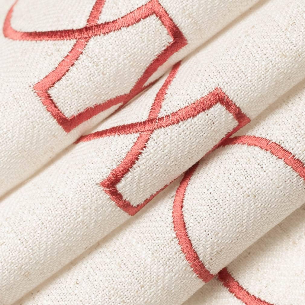 Red Embroidery Geometric Upholstery Fabric by The Yard - SKU: Barkley Carmine