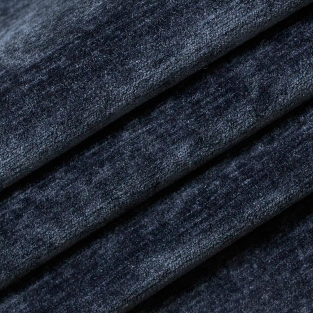 Blue Stain Resistant Performance Pet Friendly Velvet Upholstery Fabric by The Yard - SKU: Mario Indigo
