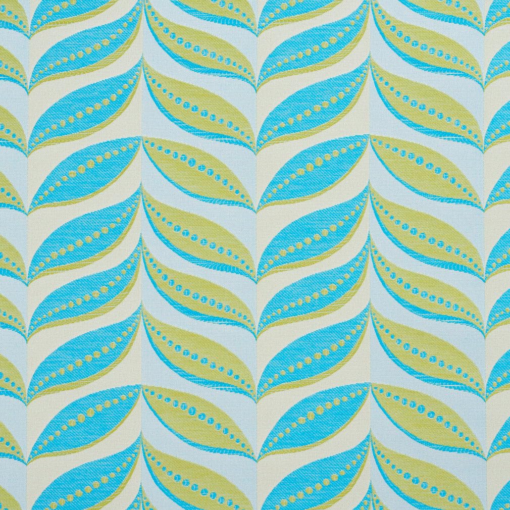 Aqua Green Stain Resistant Performance Pet Friendly Abstract Leaves Woven Pattern Upholstery Fabric by The Yard - SKU: Julie Calypso