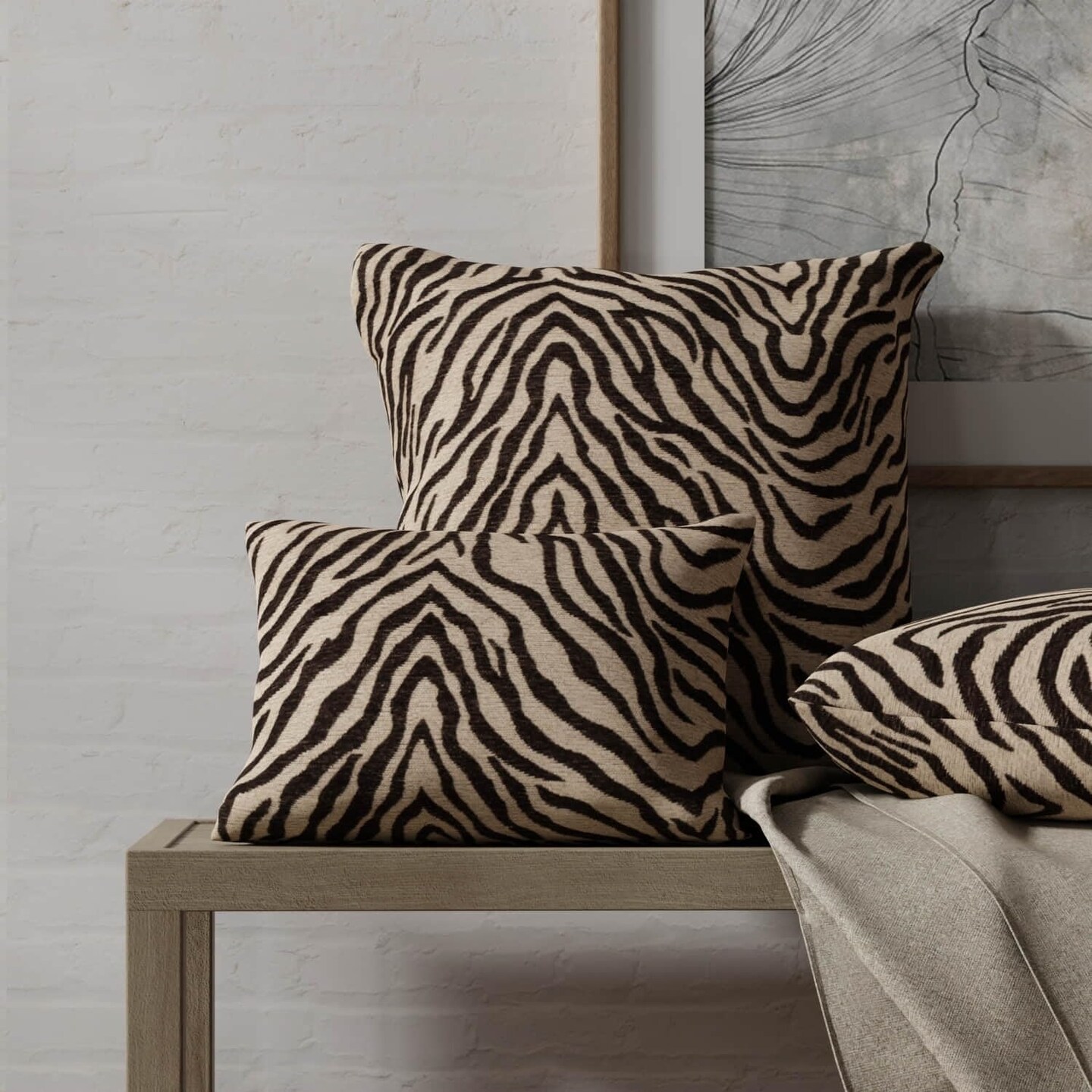 Black Animal Print Chenille Woven Pattern Upholstery Fabric by The Yard - SKU: Tiger Ebony