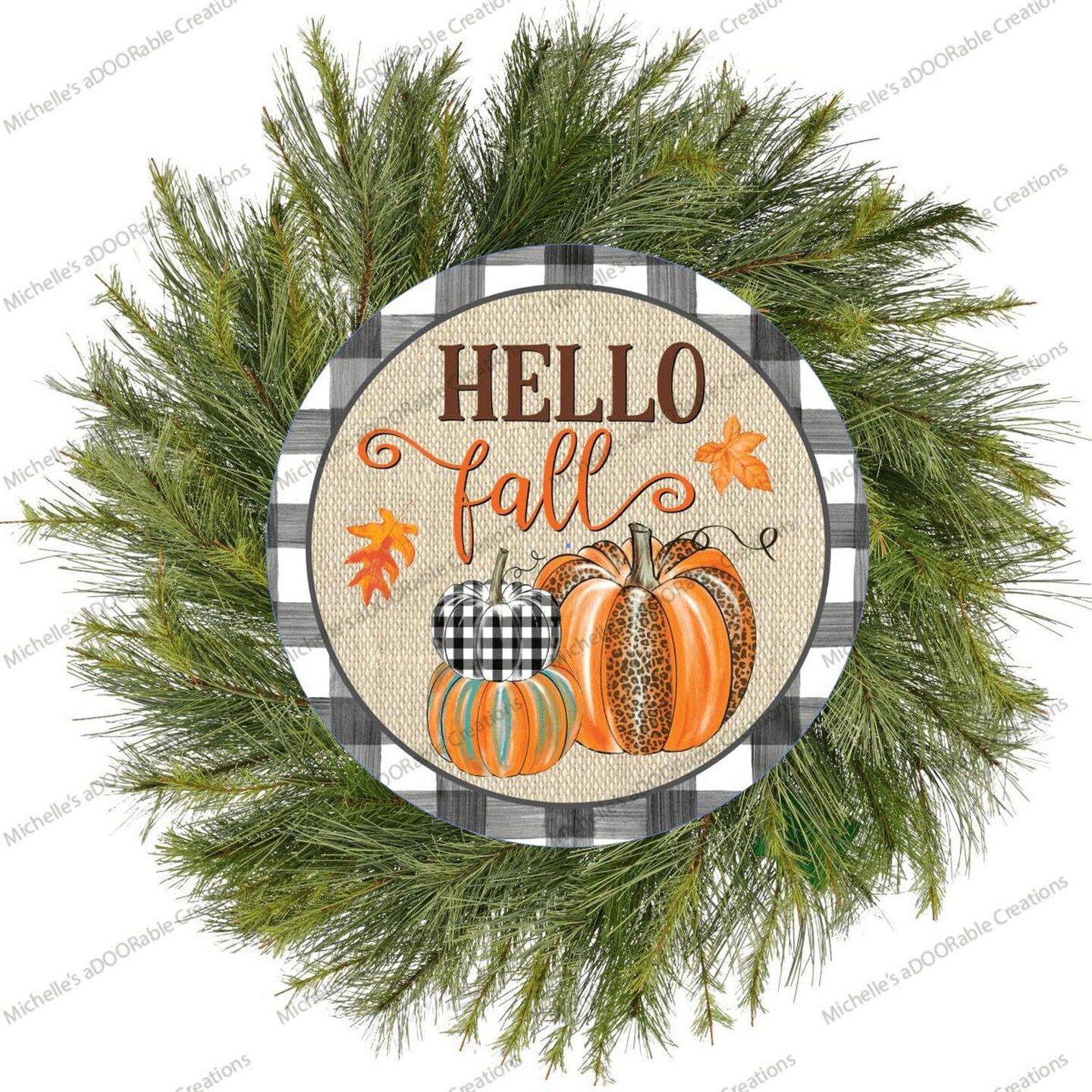 Hello Fall Leopard Pumpkins Black Plaid Sign, Size: 8 Inch | Michaels