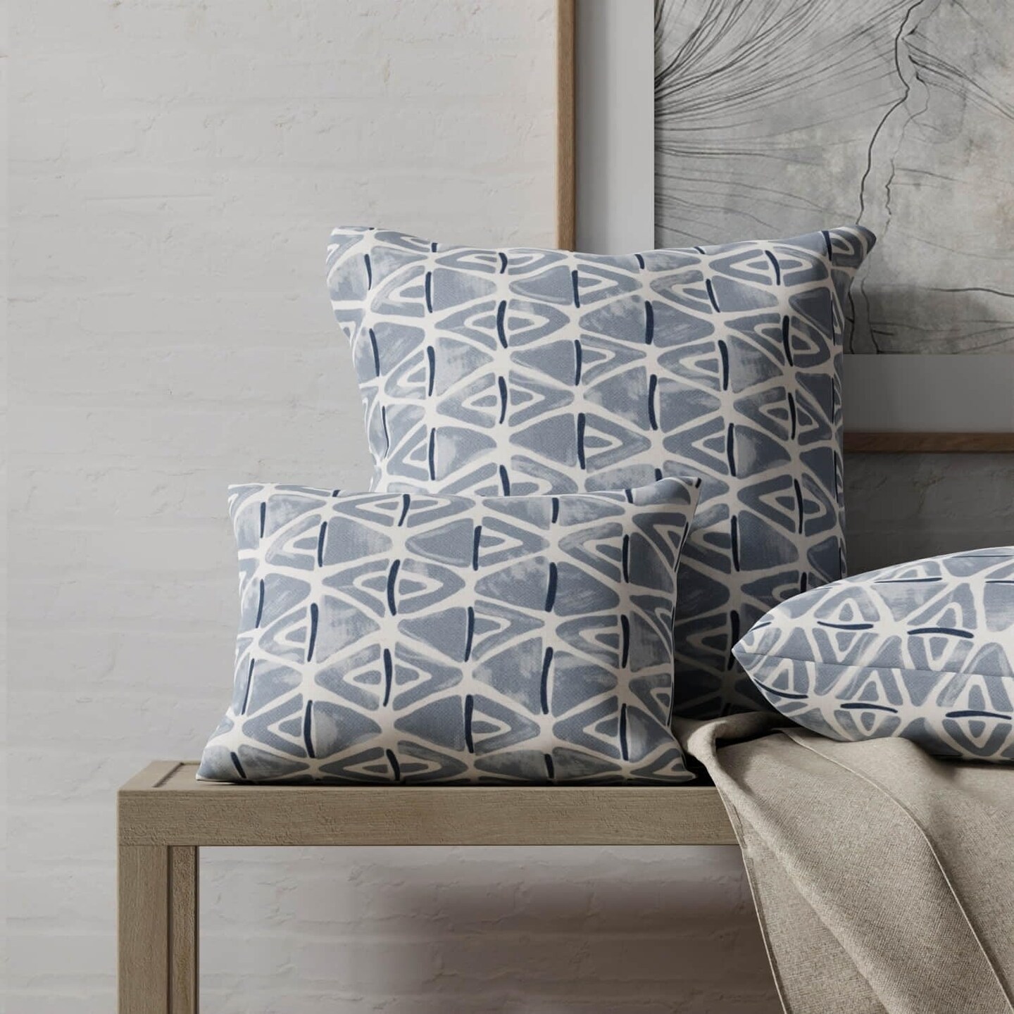 Blue Stain Resistant Performance Pet Friendly Abstract Global Print Upholstery Fabric by The Yard - SKU: Darius Sky
