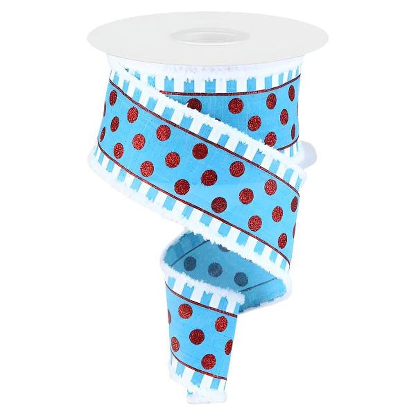 2.5" Glitter Stripes Polka Dot Drift Edge Ribbon: Turquoise & Red (10 Yards)