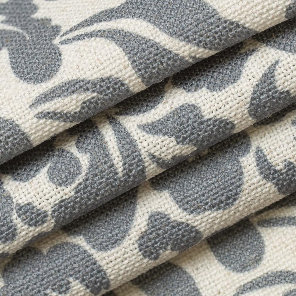Grey Stain Resistant Performance Pet Friendly Abstract Floral Print Upholstery Fabric by The Yard - SKU: Silva Slate
