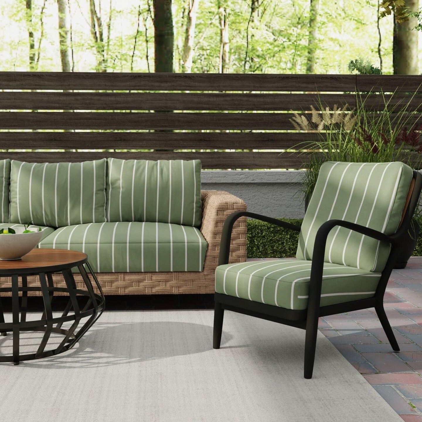 Green Stain Resistant Performance Pet Friendly Stripe Print Upholstery Fabric by The Yard - SKU: Randolph Olive