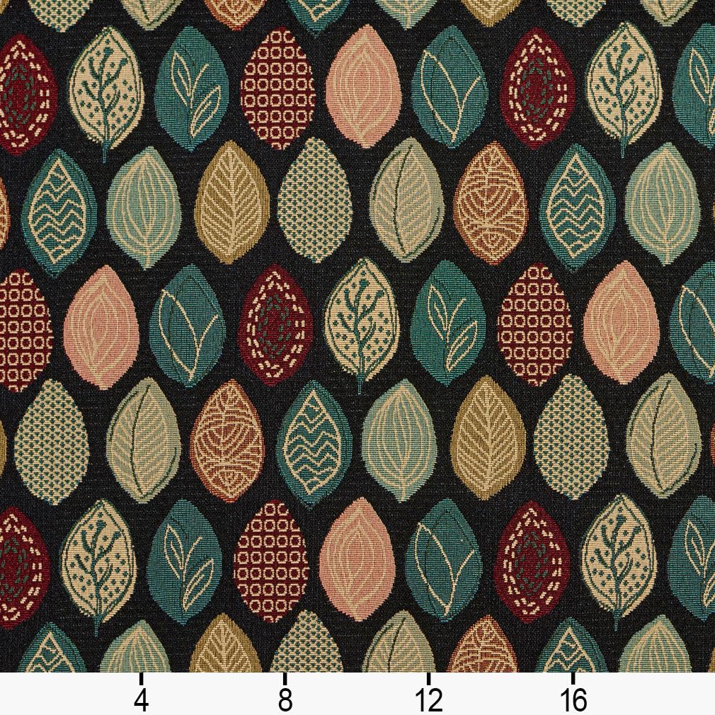 Aqua Black Stain Resistant Performance Pet Friendly Abstract Leaves Woven Pattern Upholstery Fabric by The Yard - SKU: Sorrento Onyx