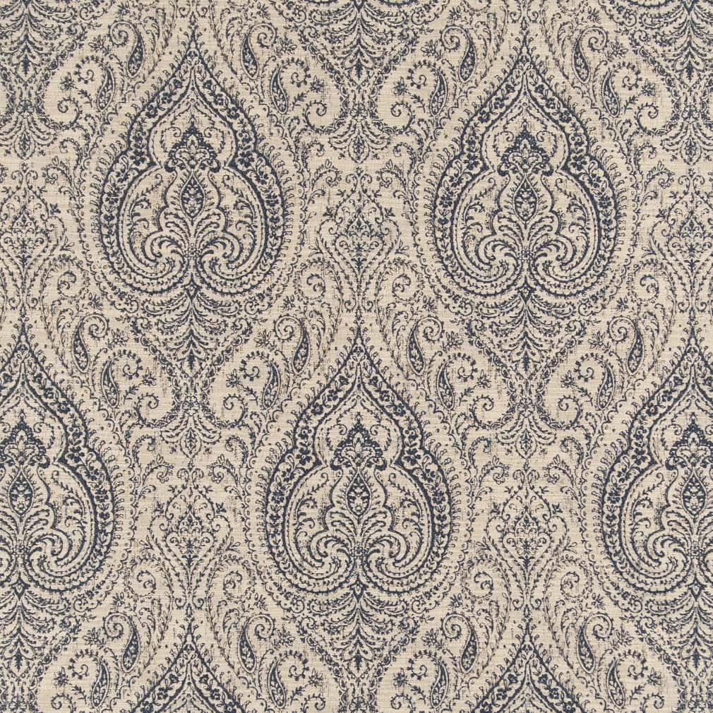 Blue Damask Woven Pattern Upholstery Fabric by The Yard - SKU: Winfield Prussian Blue