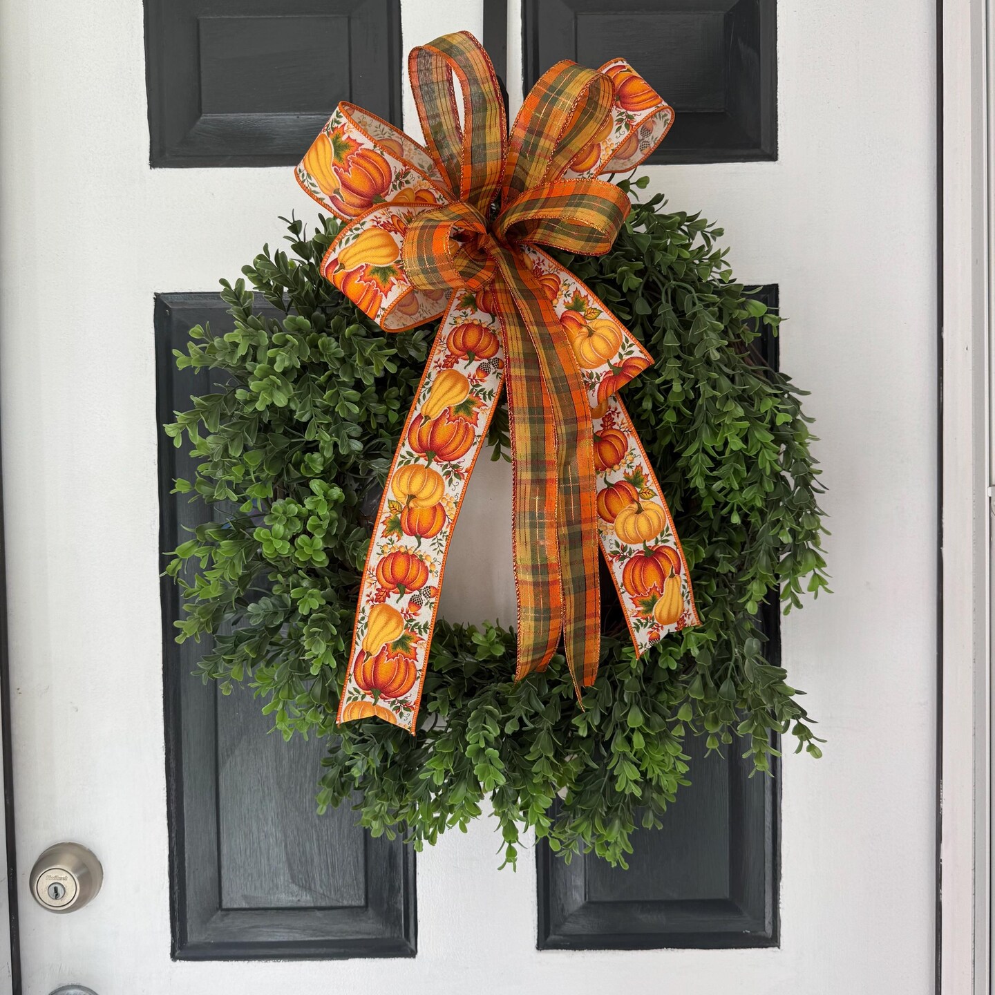 Evergreen Boxwood Wreath with 4 Interchangeable Bows All Seasons
