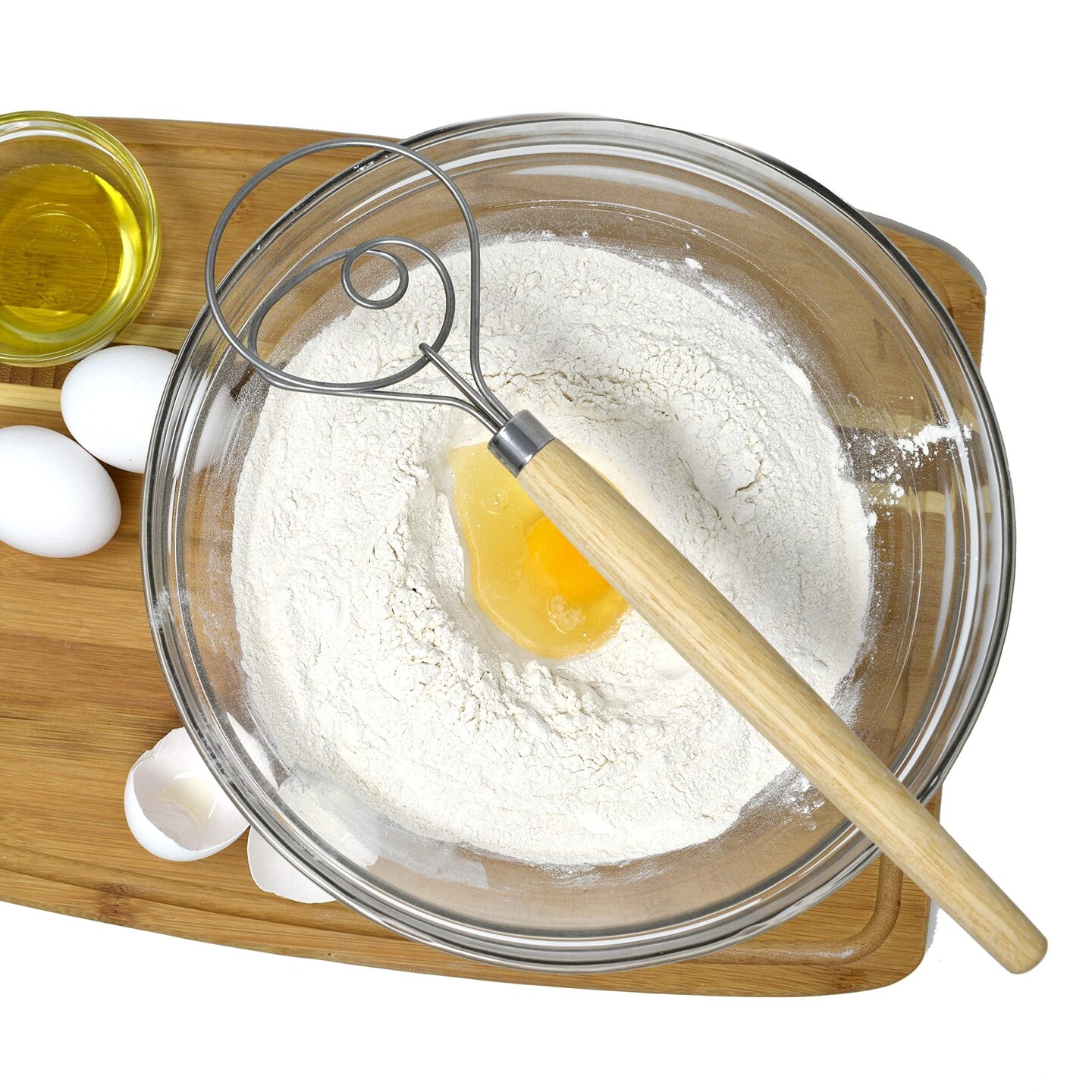 Norpro 12-inch Danish Dough Whisk, Wooden Dutch Whisk with Stainless Steel Dough Hook