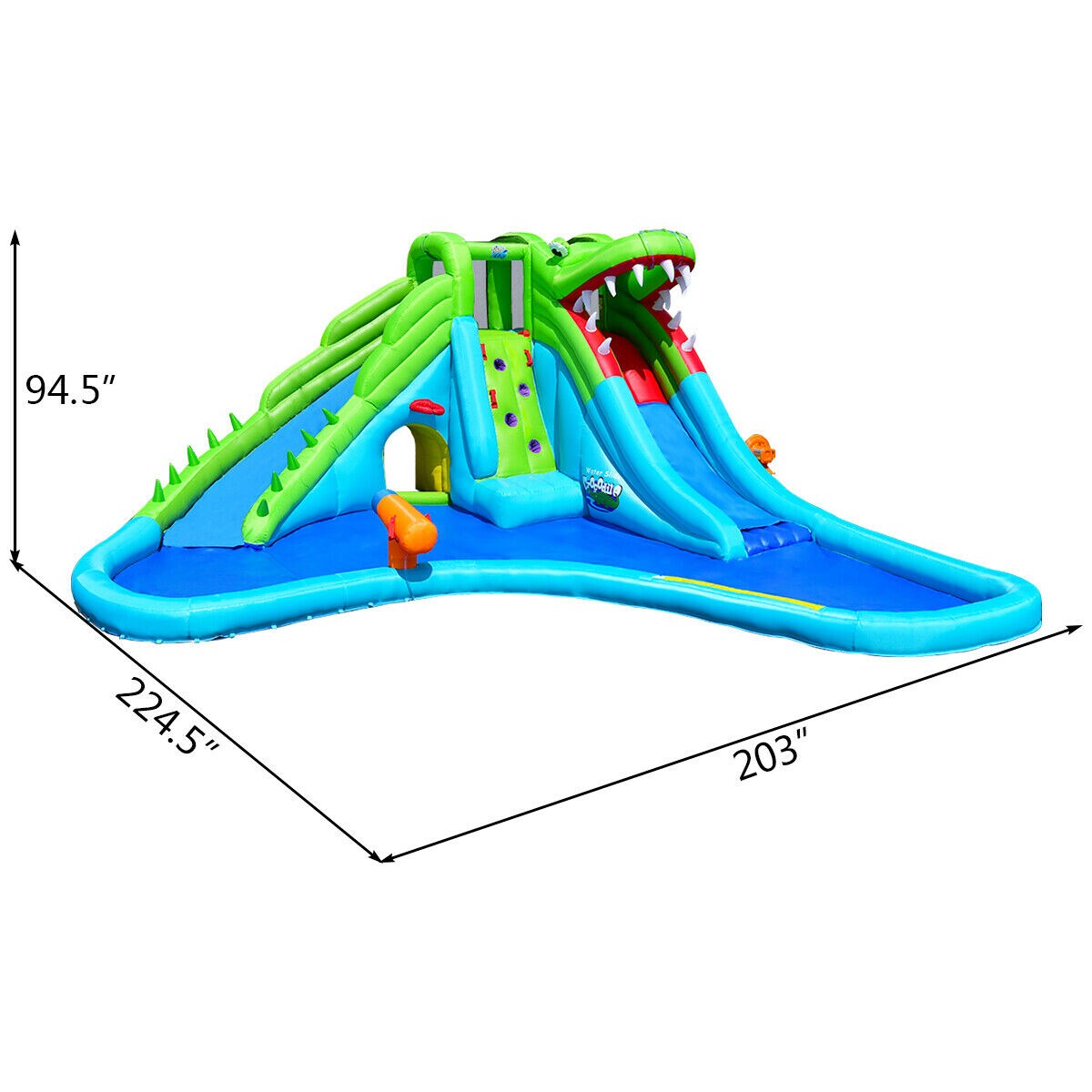 Crocodile-Themed Inflatable Water Slide and Bounce House with Climbing Wall