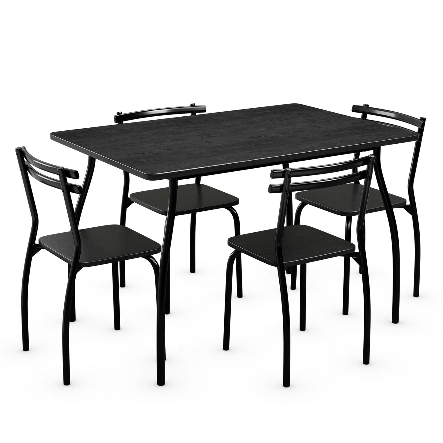 Black MDF Steel 5-Piece Dining Set with 4 Chairs Modern Kitchen Table