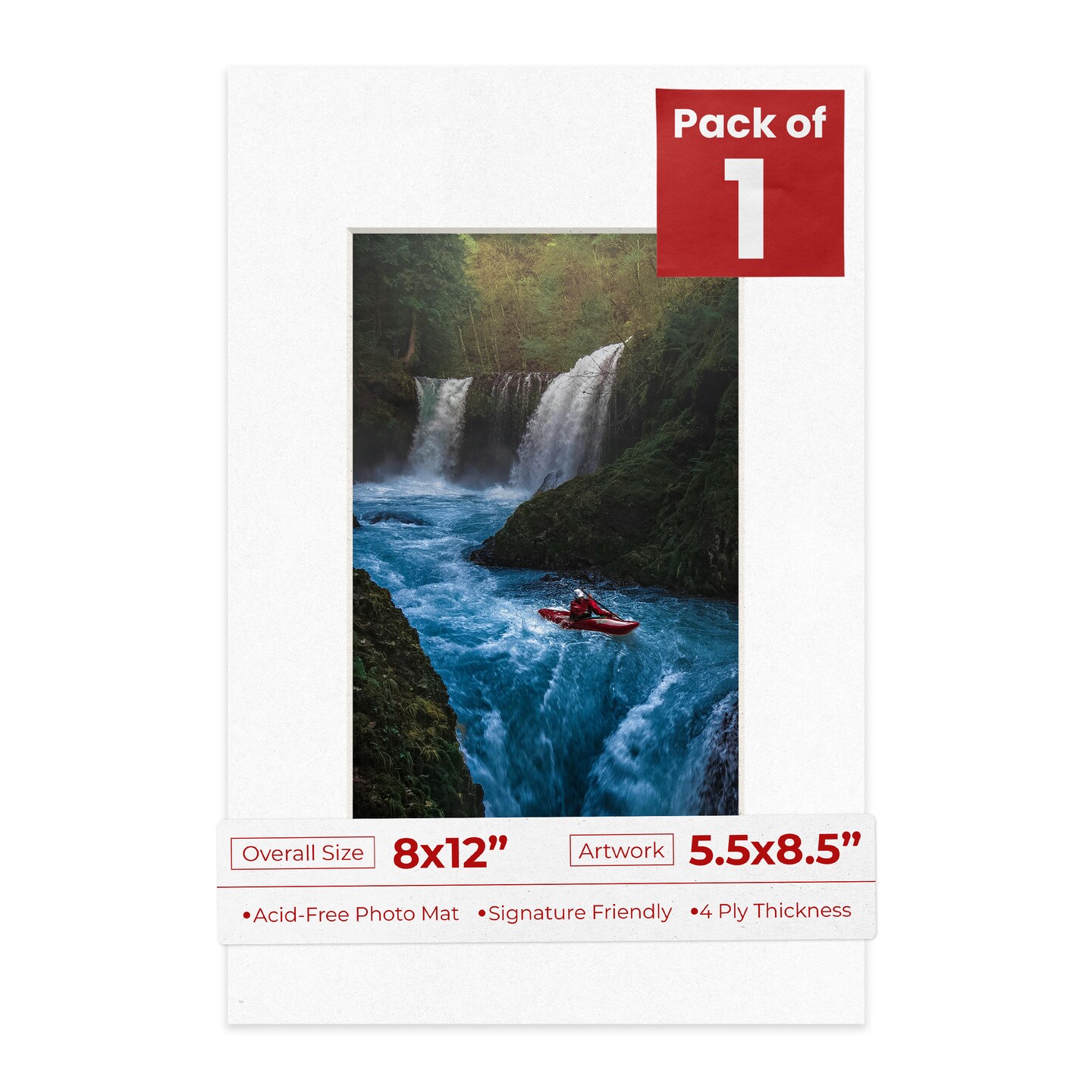 White with Black Core Mat Board for 8x12 Frames - Fits 5.5x8.5 Photos
