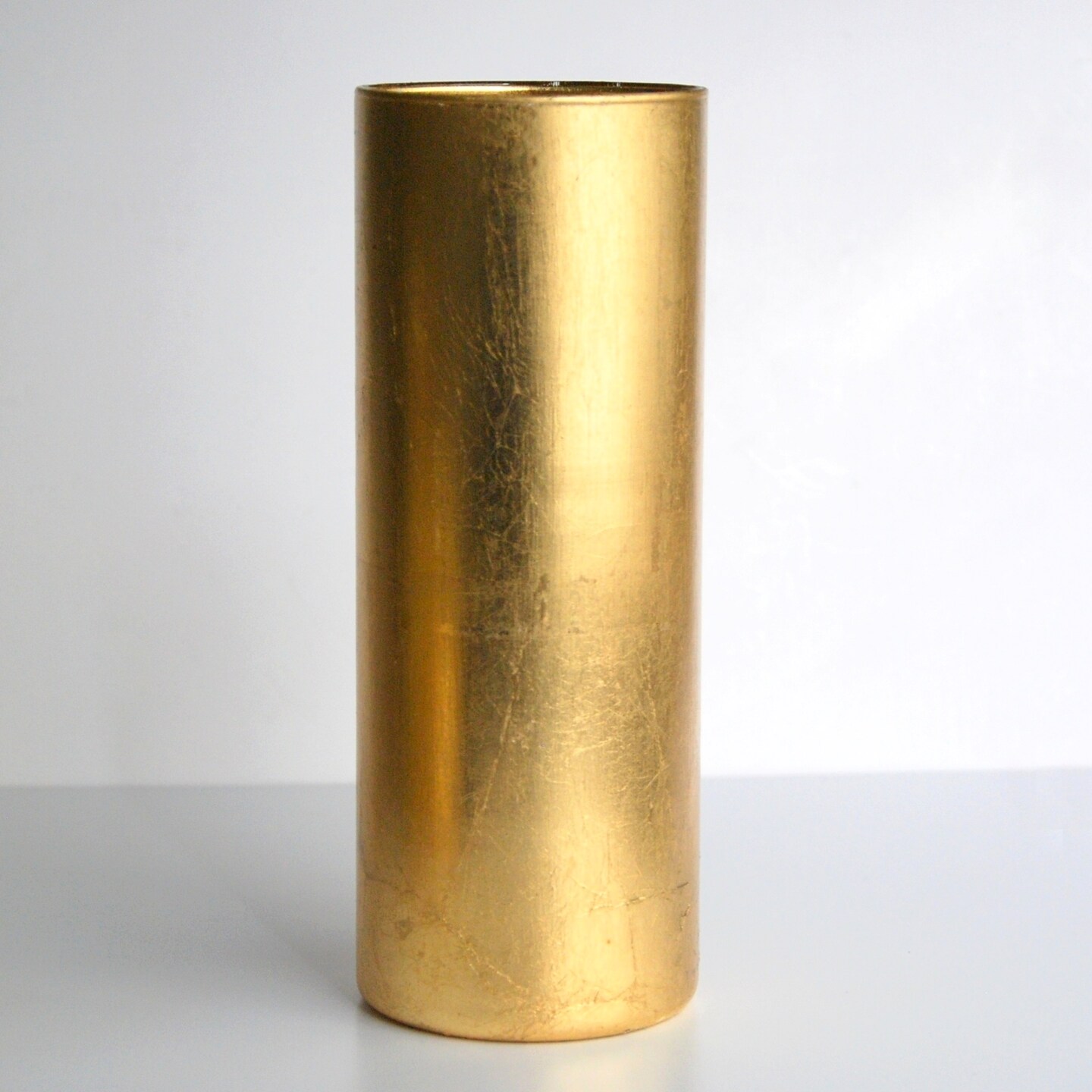 Hand Gilded Glass Cylinder Vase Distressed Finish for Centerpieces