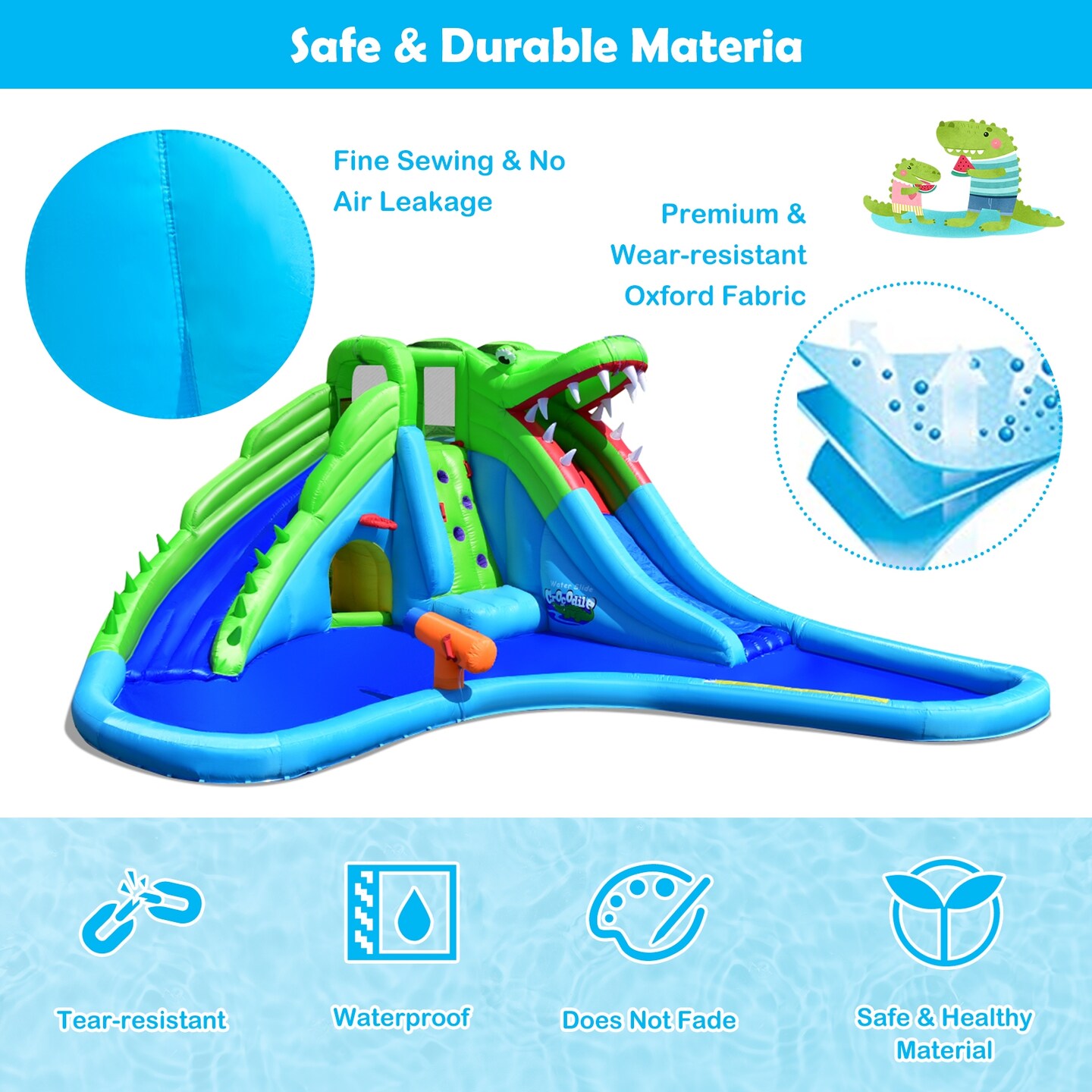Inflatable Crocodile Bounce House Water Slide and Climbing Wall Included