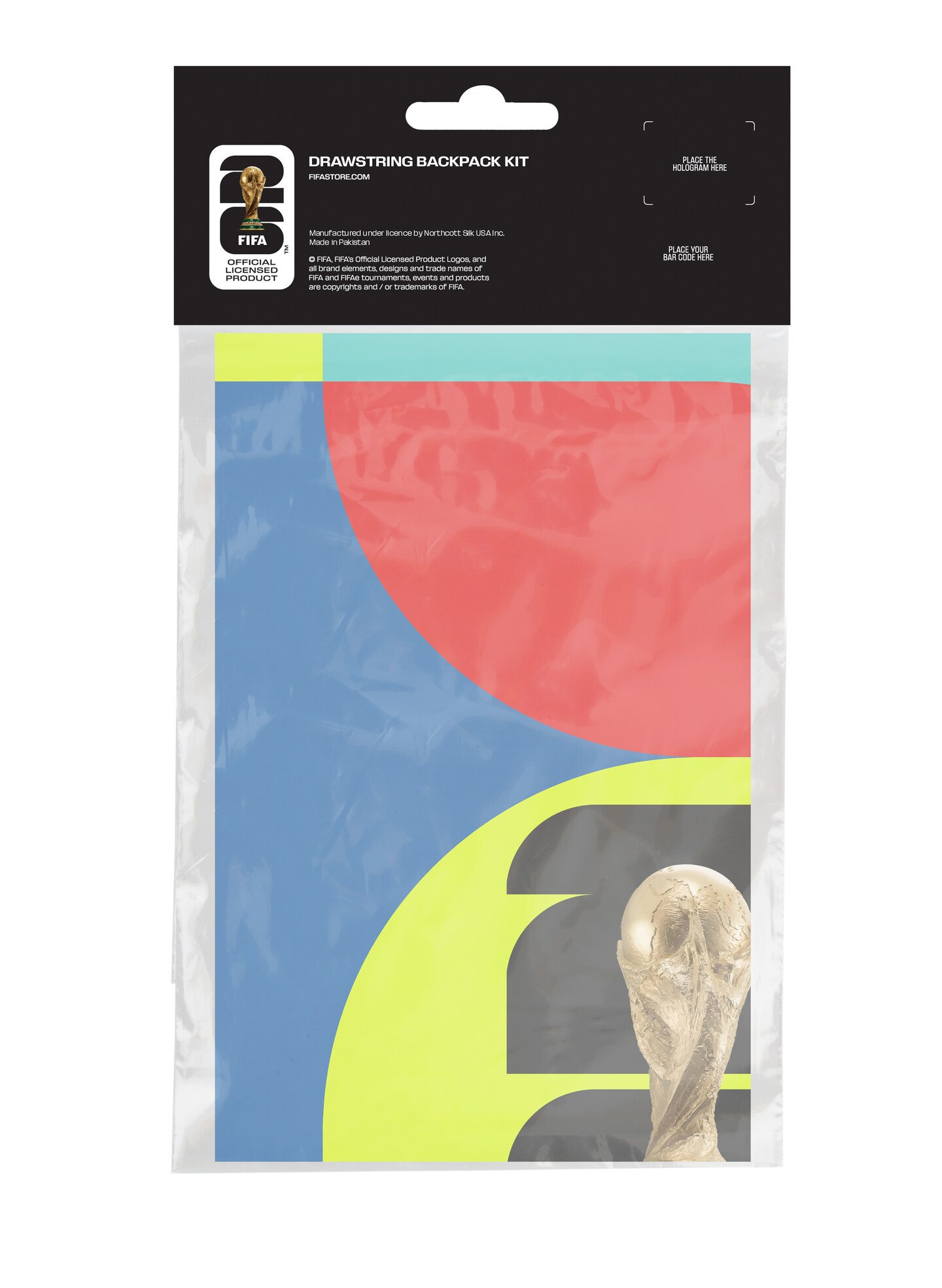 FIFA World Cup DIY Drawstring Backpack Kit – Soccer Fan Sewing Craft Kit – Includes 24" x 43" Multicolor Canvas Fabric Panel, 12ft Nylon Paracord & Instructions – Create a 17" x 13" Sports Bag