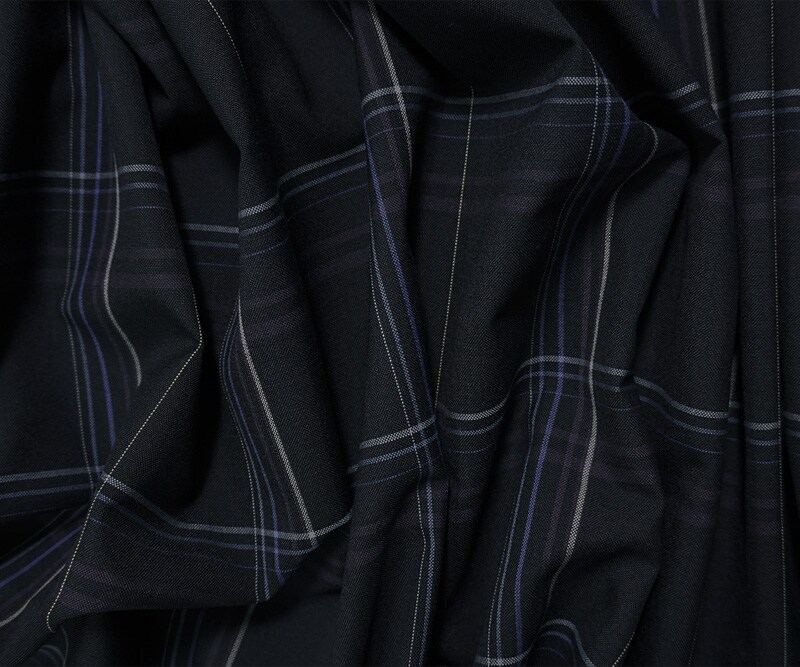 Deep Blue-Multi Poly Wool Plaid Woven Japanese Shirting Fabric By the Yard