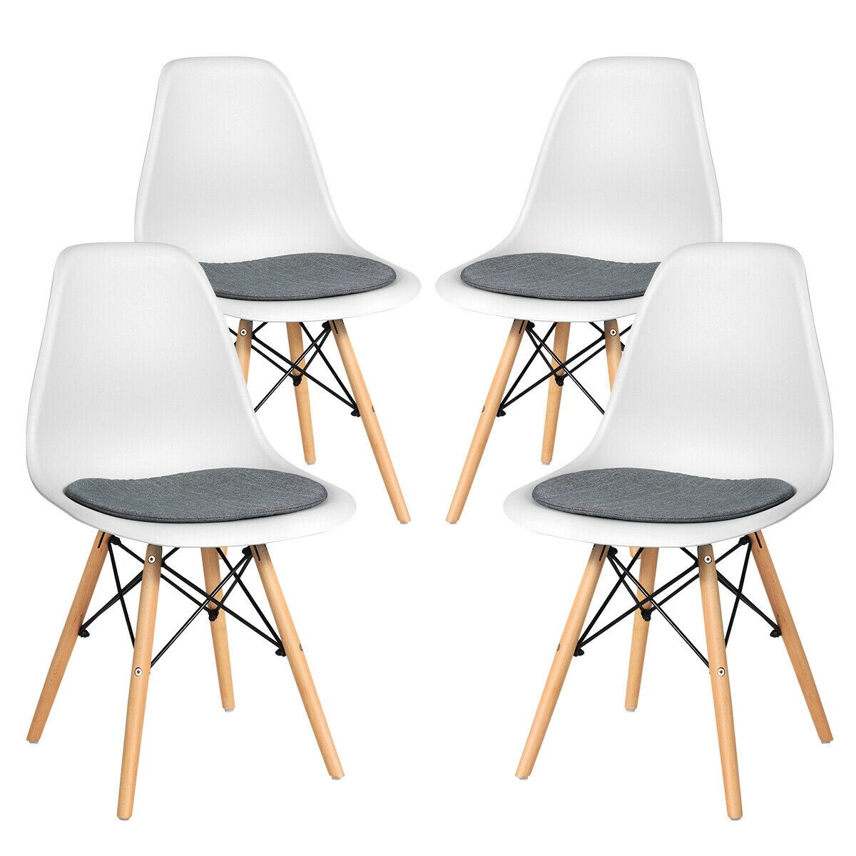 White Dining Chairs Set 4 PP Seat Linen Cushion Beech Wood Legs Modern