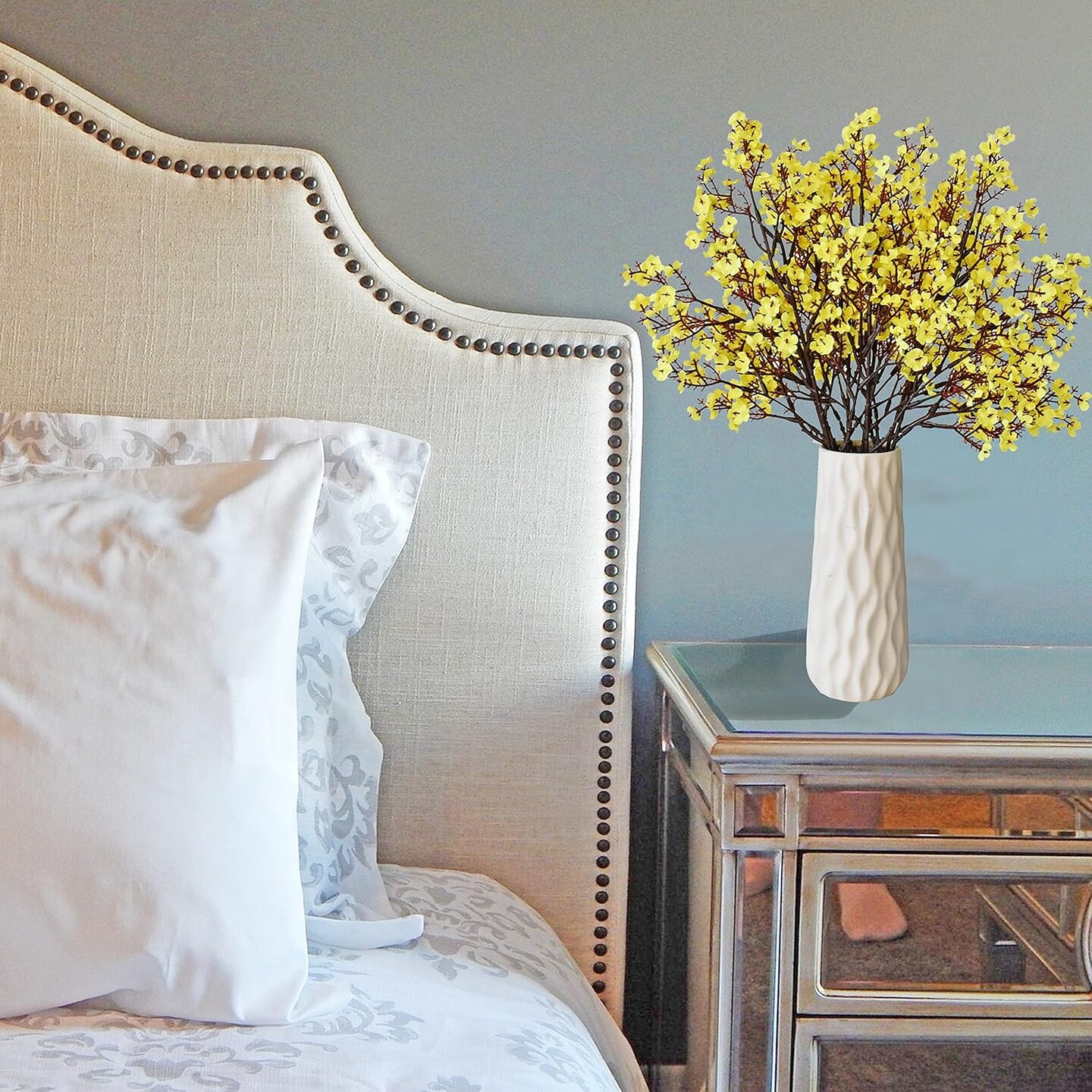 6pcs Yellow Silk Babys Breath Gypsophila Artificial Fall Flowers 18.7" (Yellow) 18.7"D x 2"W x 7.5"H