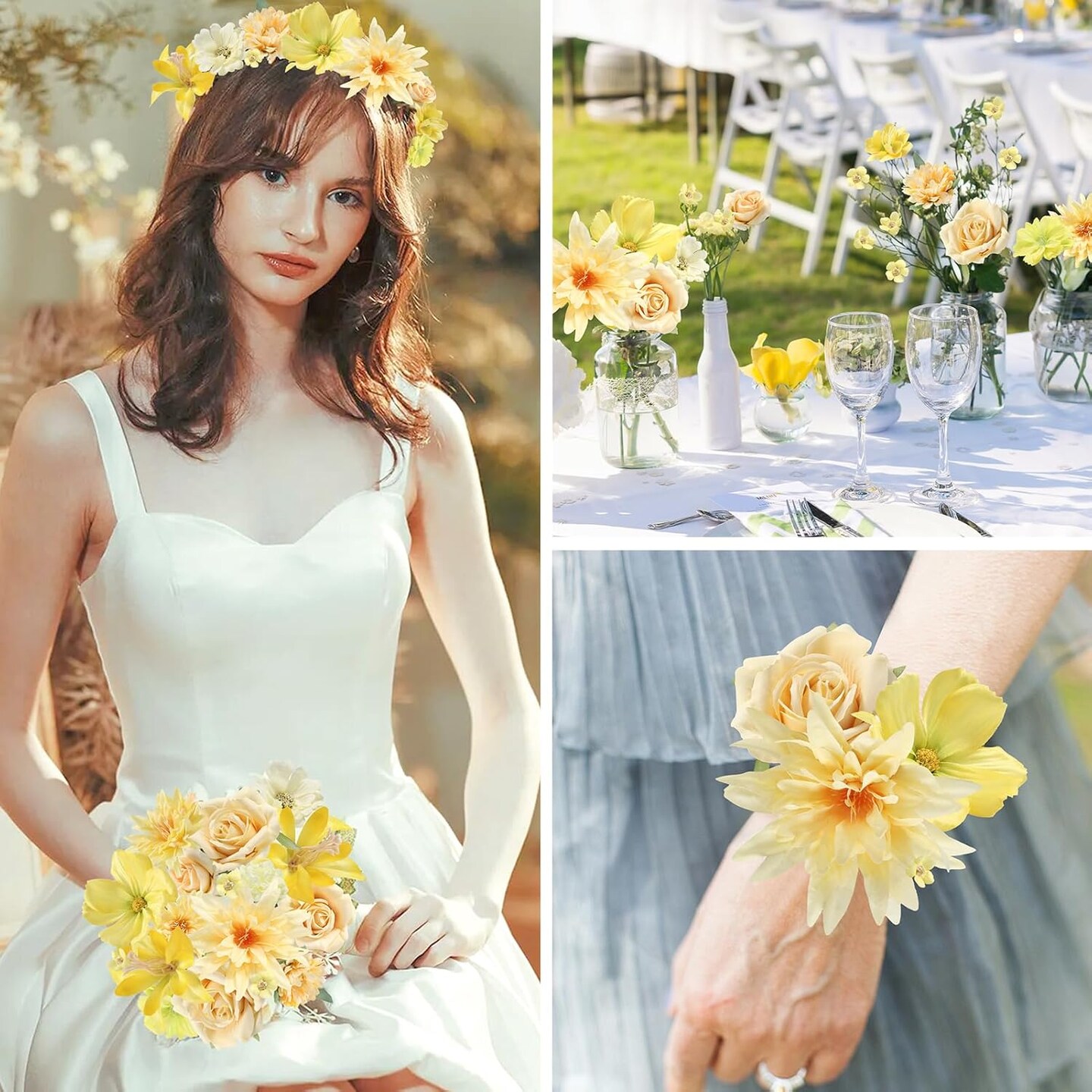 Fake Flower Heads Mini Yellow Artificial Flower