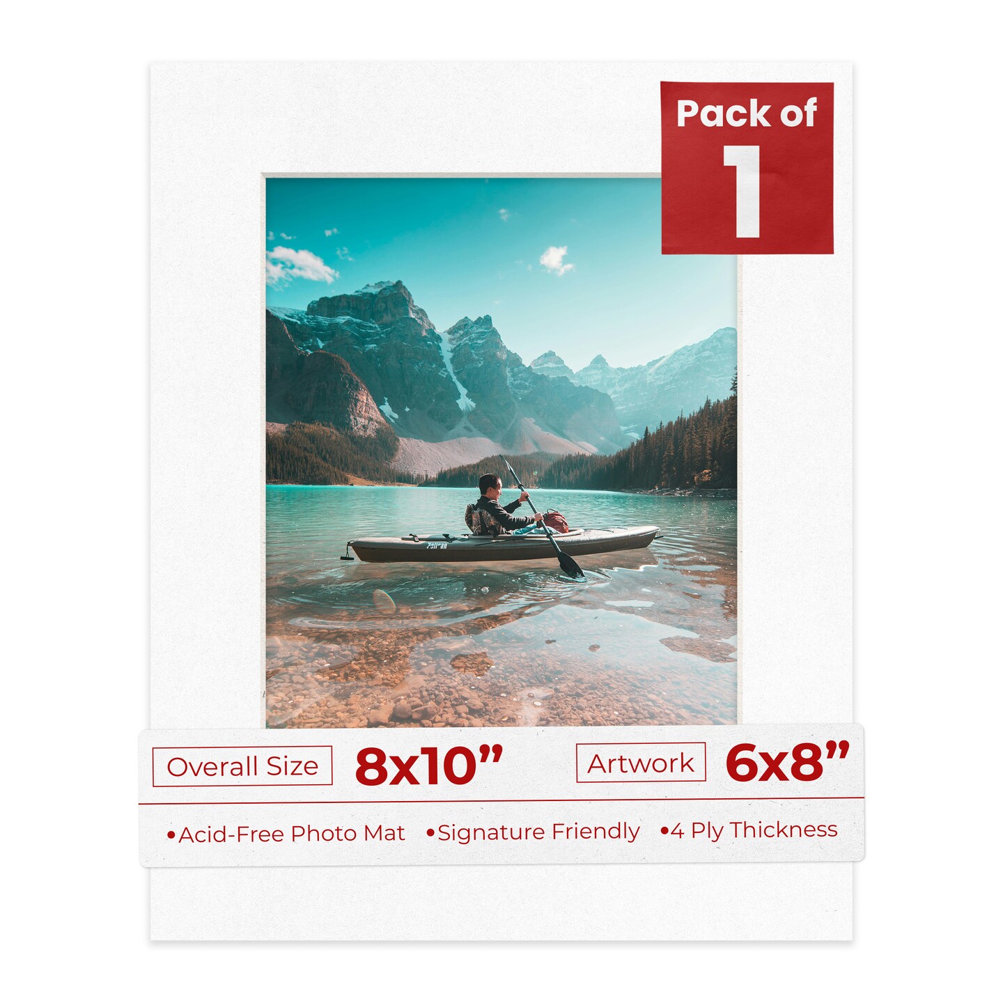 White with Black Core Mat Board for 8x10 Frames - Fits 6x8 Photos