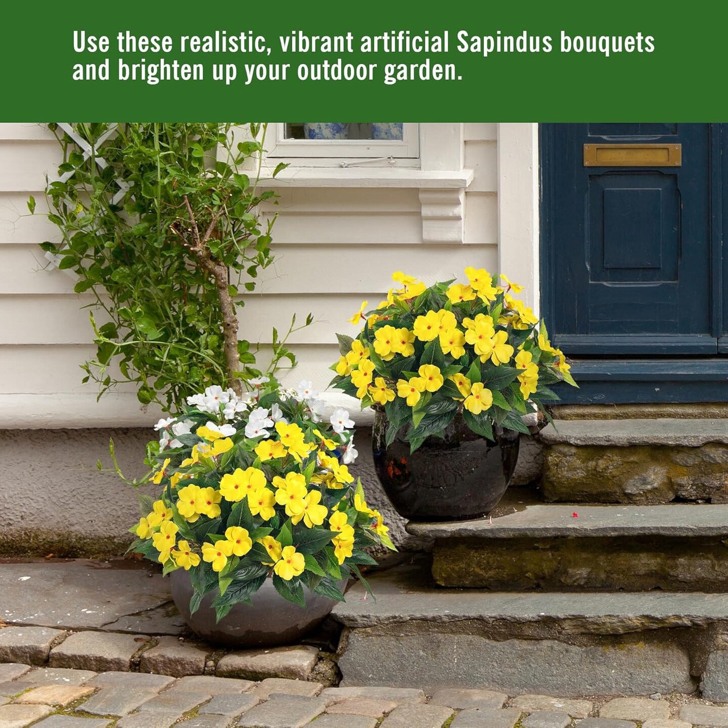 Artificial Impatiens Bouquet Flowers for Outdoors Silk2PCS&#xFF08;Yellow &#xFF09;