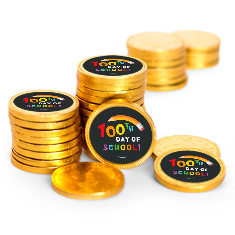 80 Pcs 100th Day of School Candy Party Favors Chocolate Coins - Gold Foil