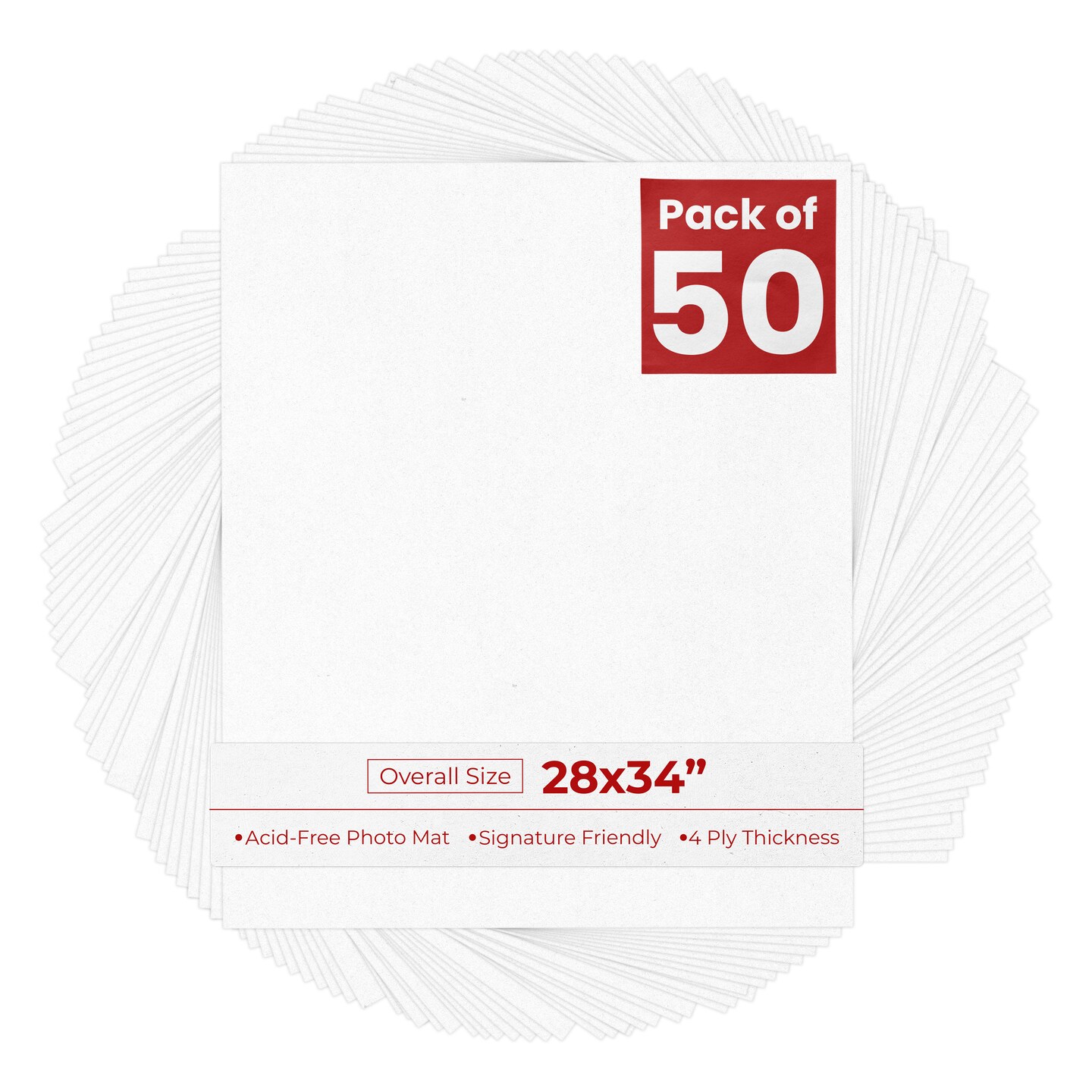 White with Black Core 28x34 Uncut Mat Board - Blank Sheets, No Opening