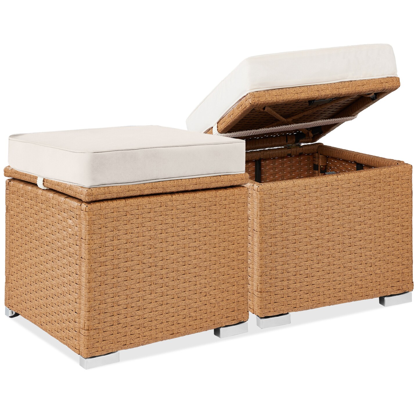 Best Choice Products Set of 2 Wicker Ottomans, Multipurpose Furniture w/ Removable Cushions, Steel Frame