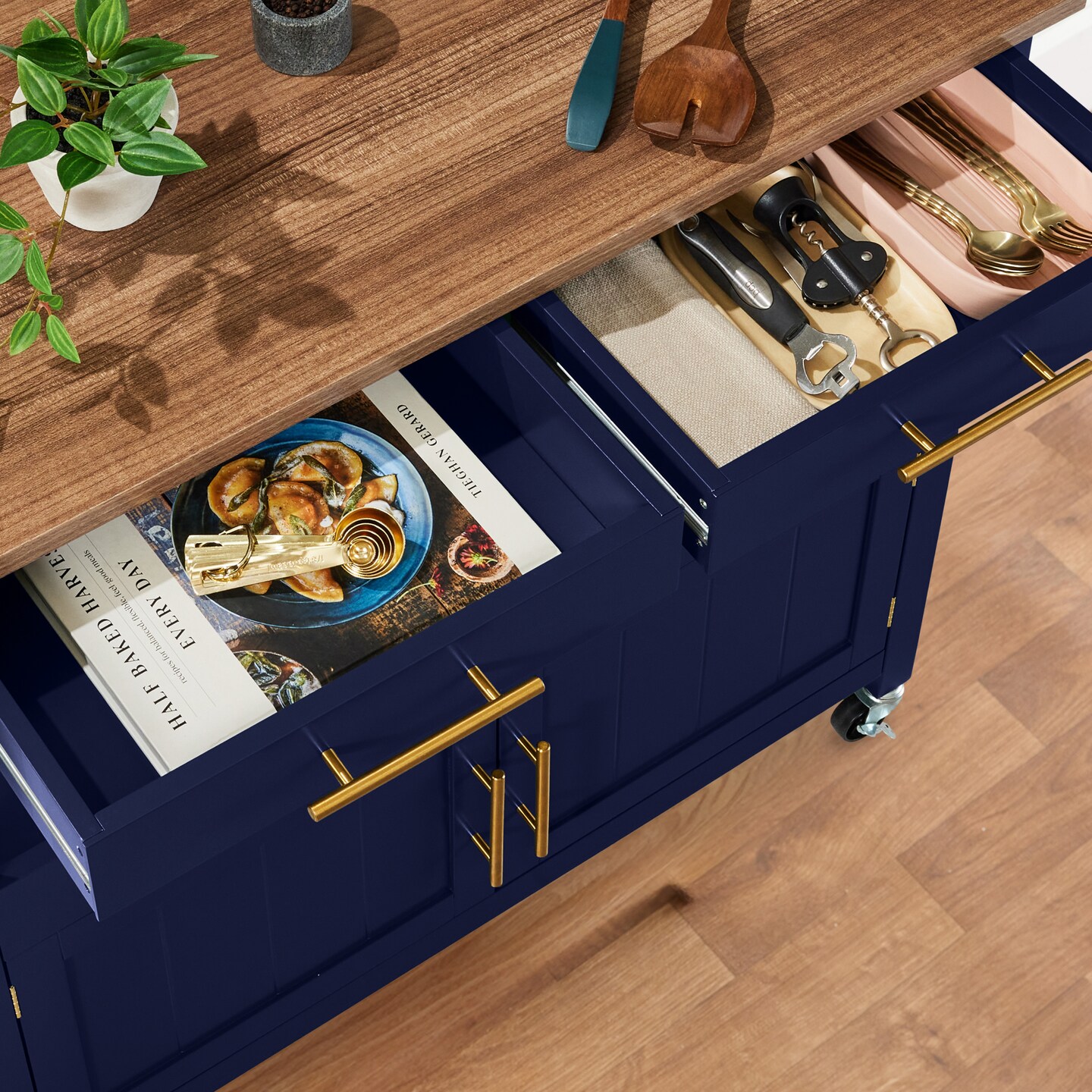 Best Choice Products 36in Large Rolling Kitchen Island Cart, 2-Door Cabinet, Outlet, Hooks, & Wheels