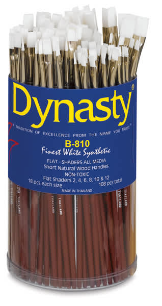 Dynasty White Taklon Set - Flat Shader, Short Handle, Set of 108