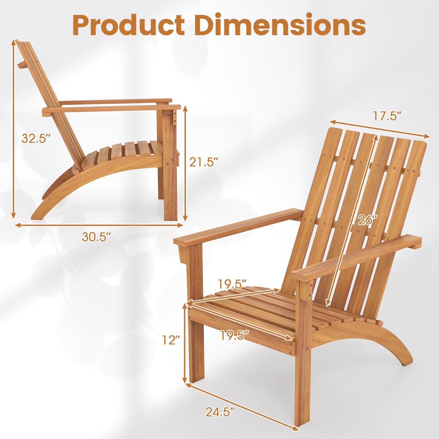 Costway 4PCS Outdoor Wooden Adirondack Chair Patio Lounge Chair w/ Armrest Natural