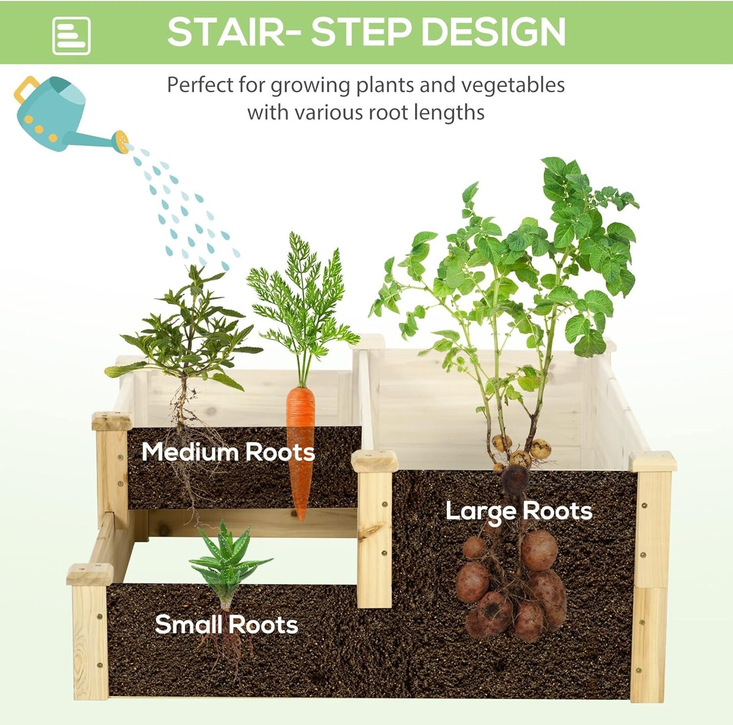3-Tier Wooden Raised Garden Bed with Open Bottom