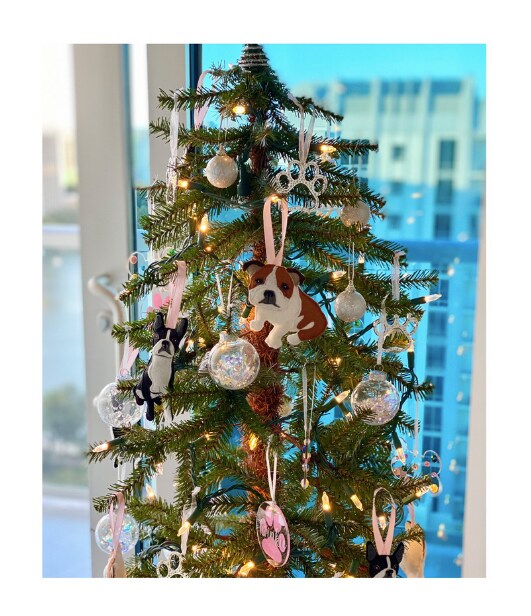 Siberian Husky White Dog Red Scarf Jingle Bells Wool Felt Ornament